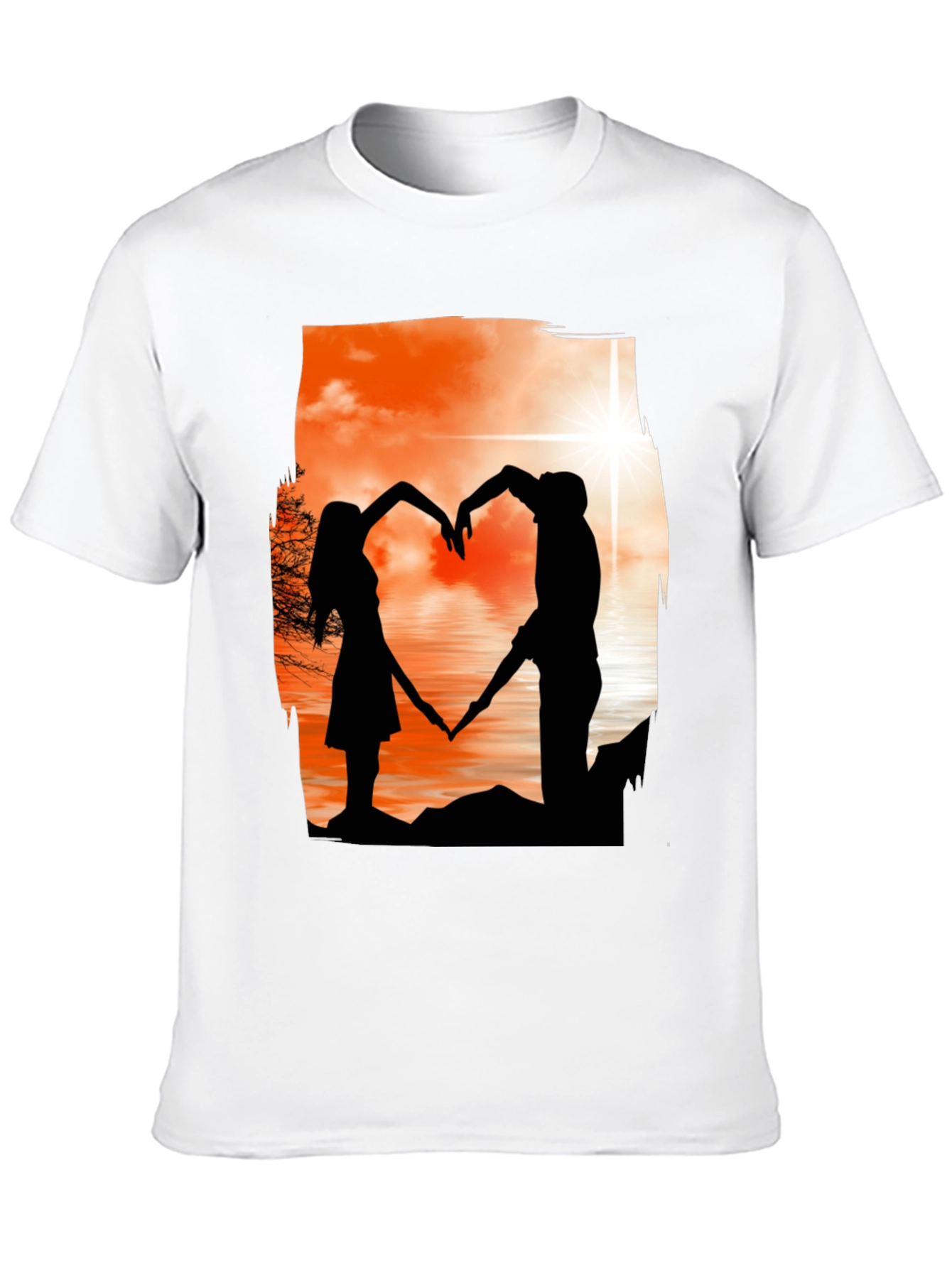 Silhouette Lovers T-Shirt - Romantic Heart Design
