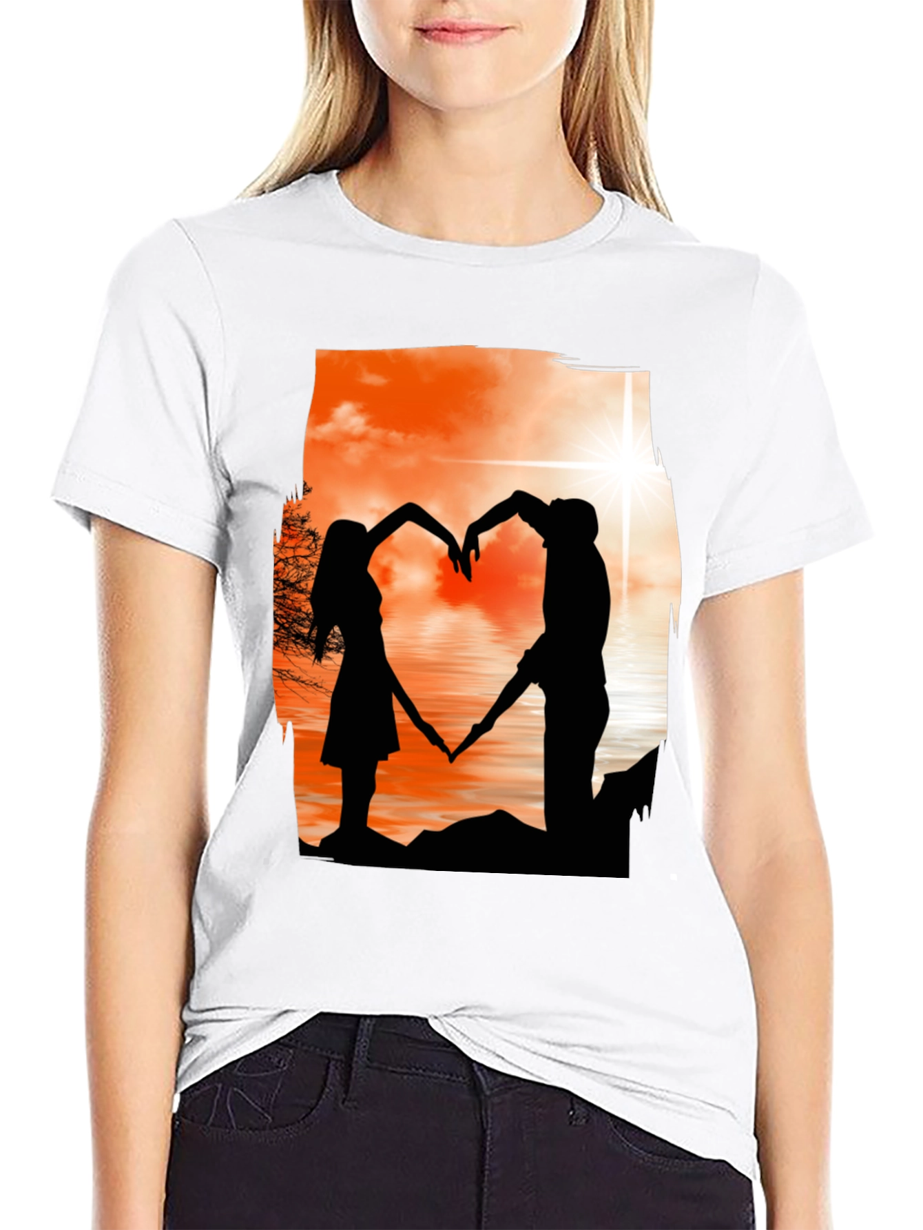 Silhouette Lovers T-Shirt - Romantic Heart Design
