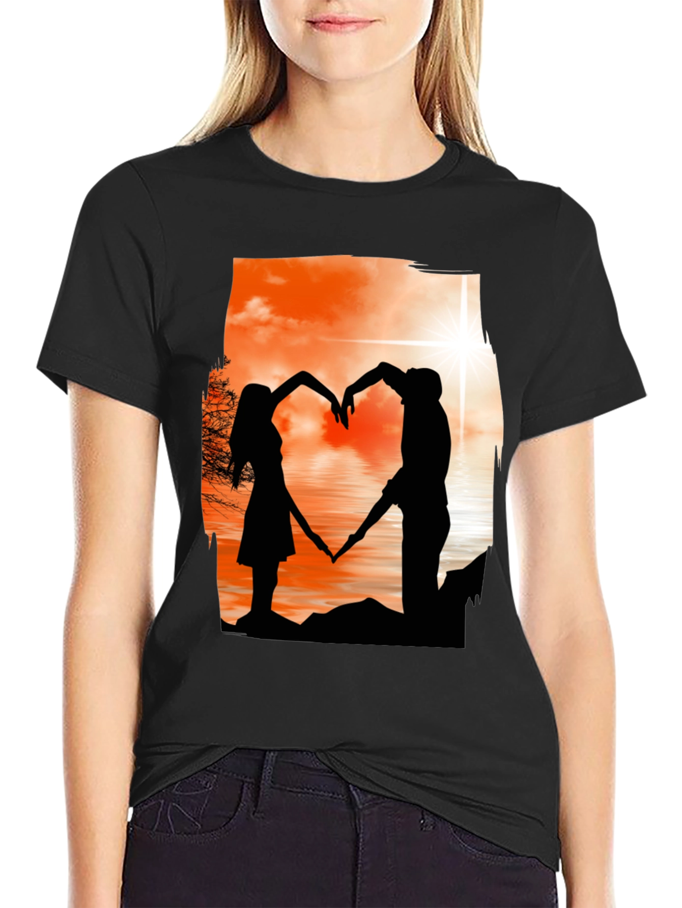 Silhouette Lovers T-Shirt - Romantic Heart Design