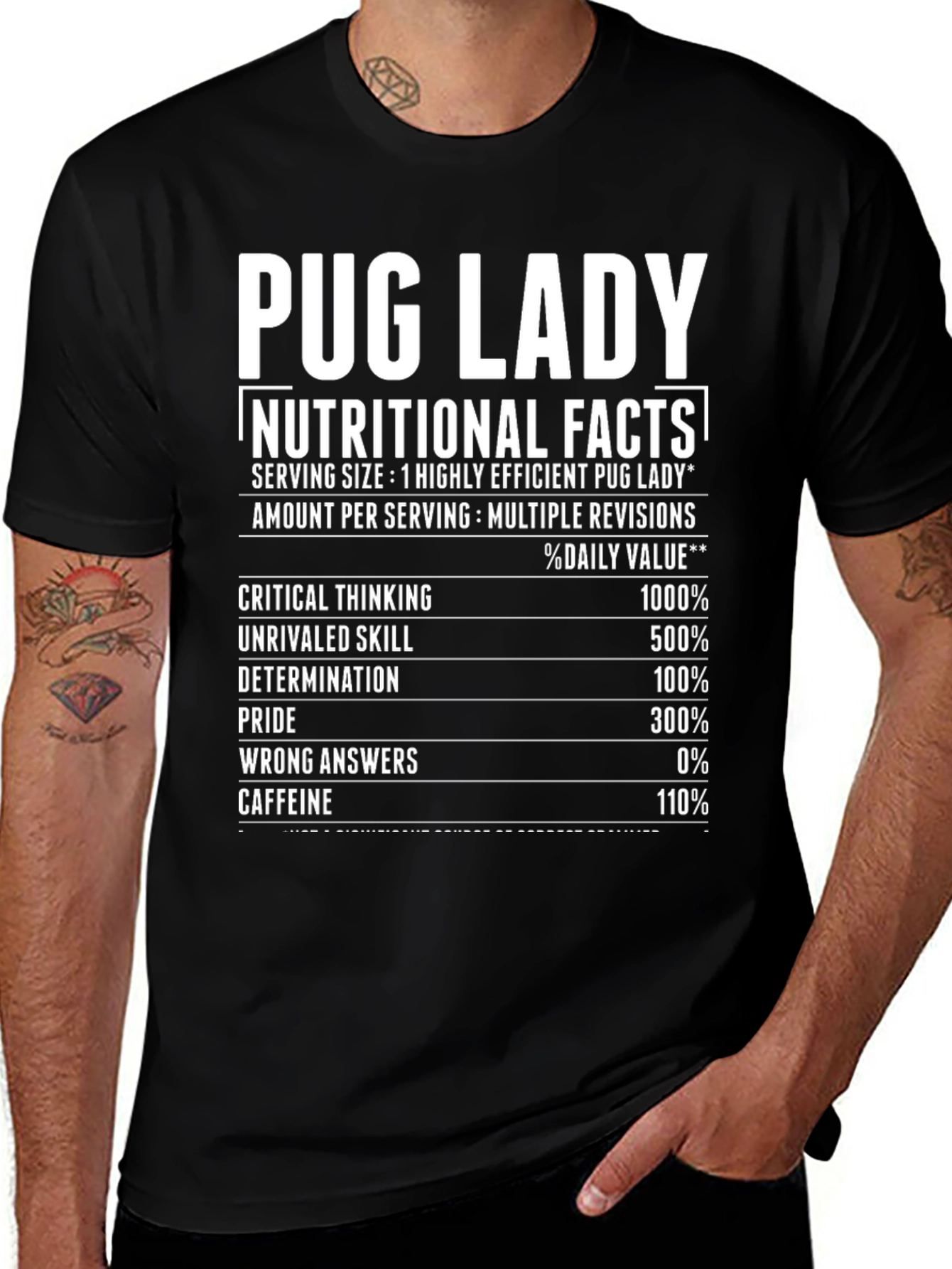 Pug Lady Nutritional Facts T-Shirt