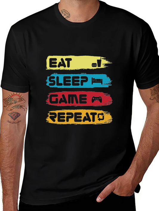 Eat Sleep Game Repeat Black Graphic T-Shirt