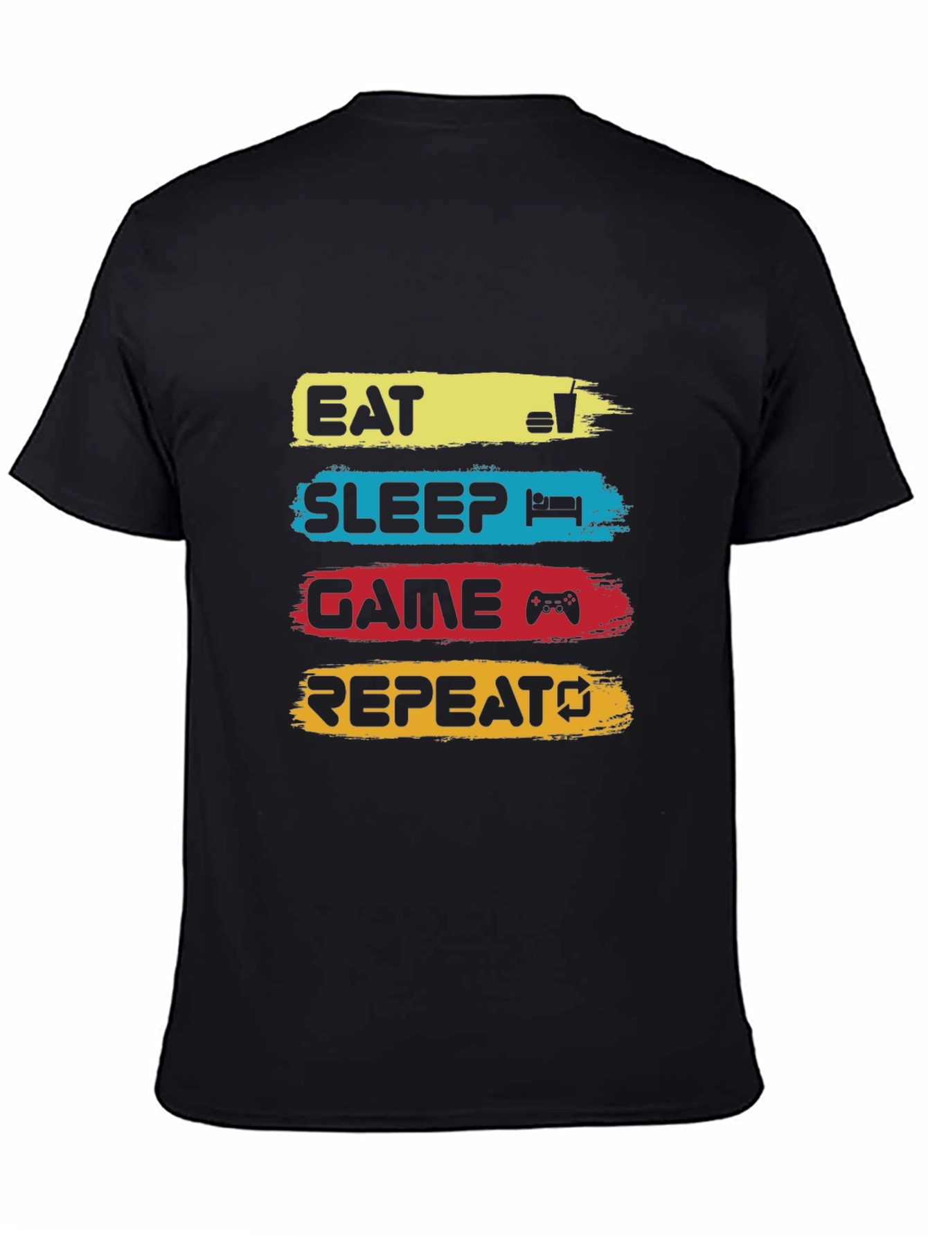 Eat Sleep Game Repeat Black Graphic T-Shirt