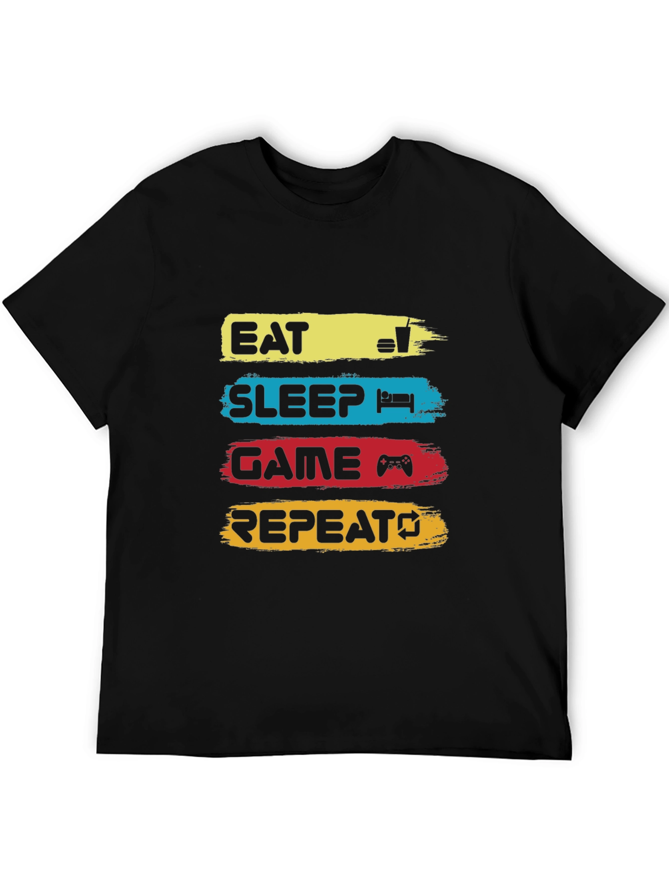 Eat Sleep Game Repeat Black Graphic T-Shirt