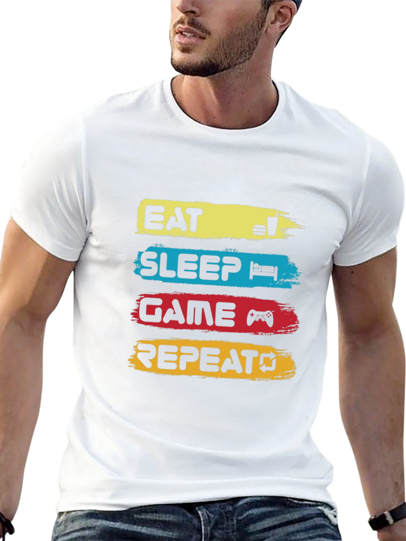 Eat Sleep Game Repeat Black Graphic T-Shirt