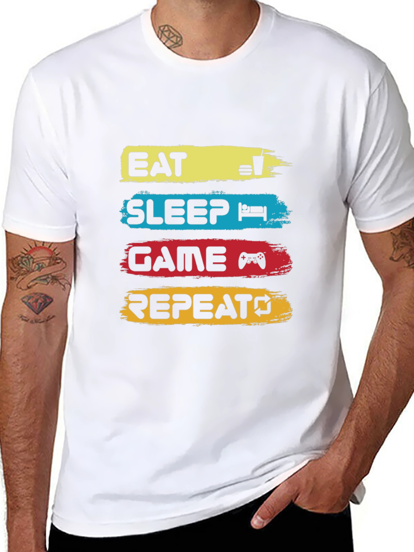 Eat Sleep Game Repeat Black Graphic T-Shirt