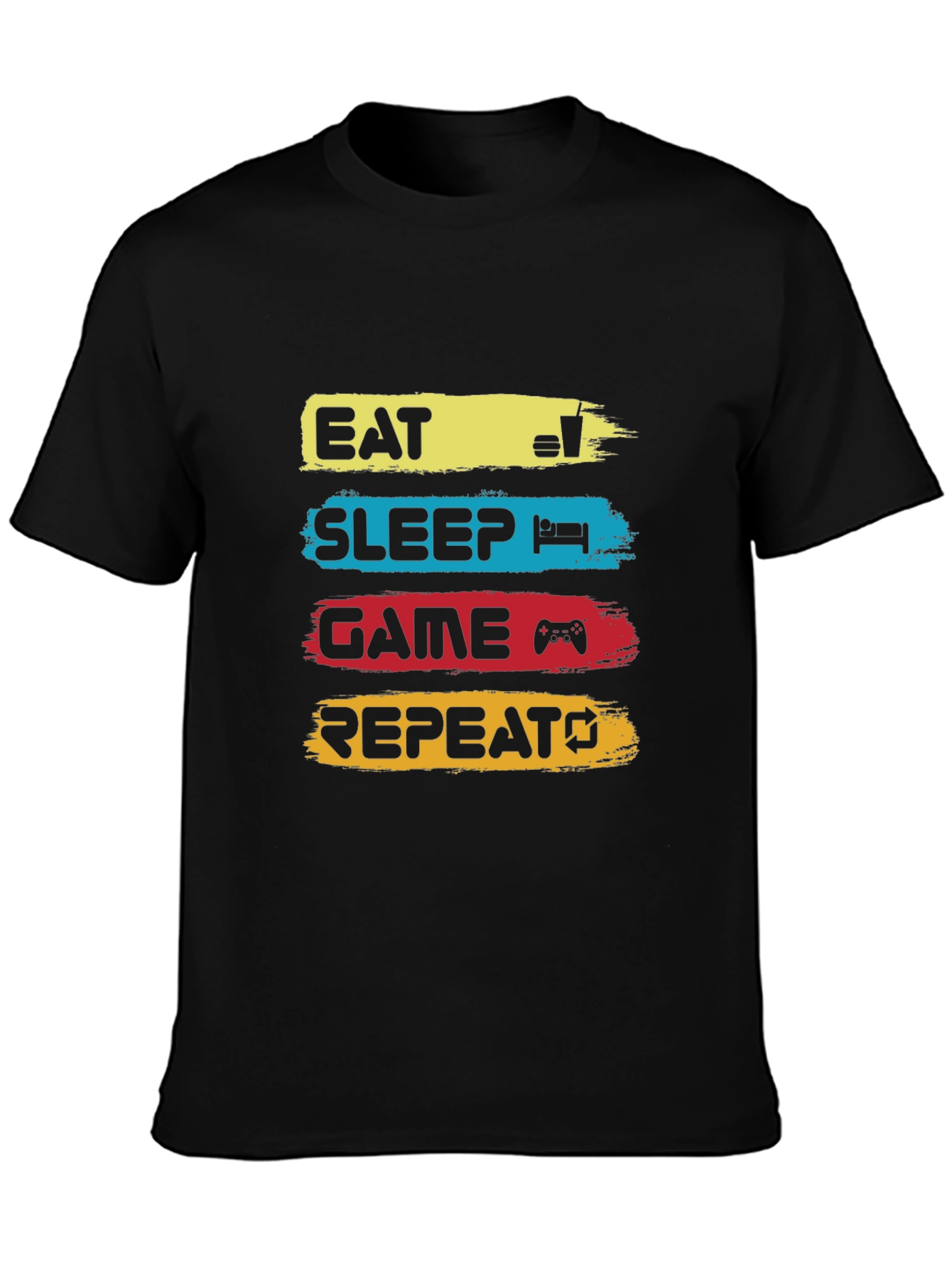 Eat Sleep Game Repeat Black Graphic T-Shirt