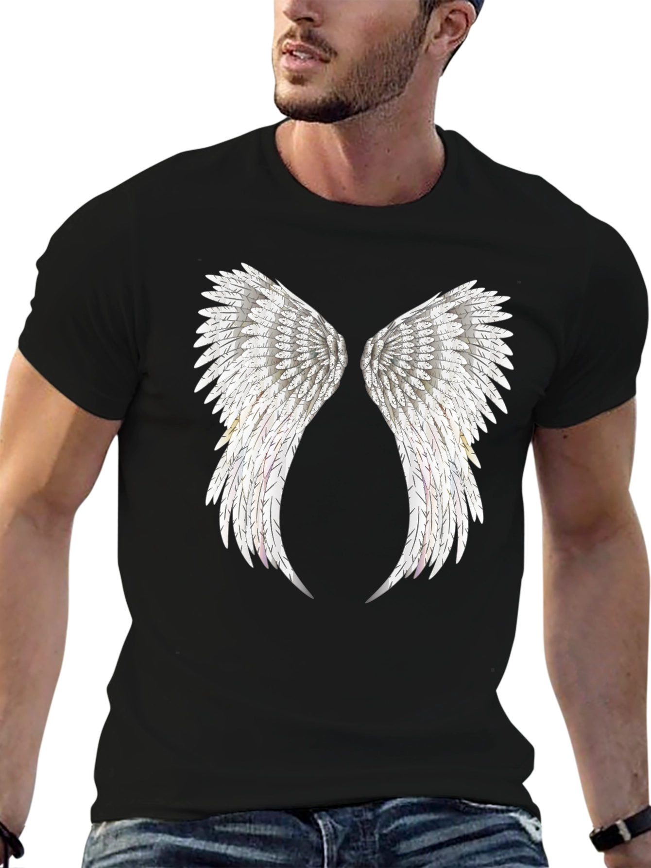 Angel Wing Print Black T-Shirt
