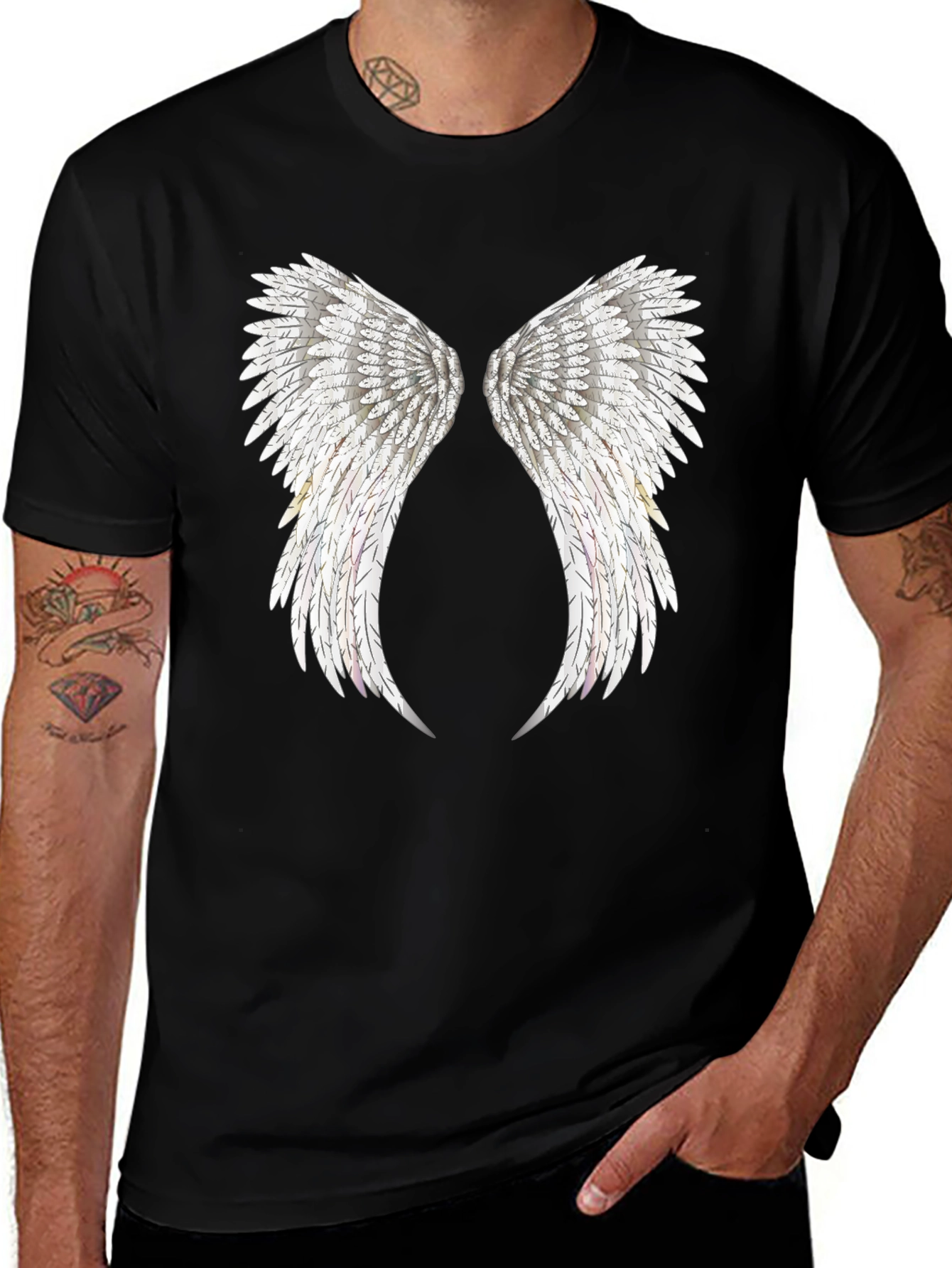 Angel Wing Print Black T-Shirt
