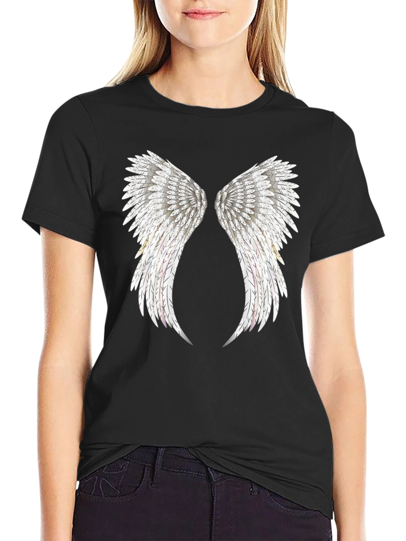Angel Wing Print Black T-Shirt