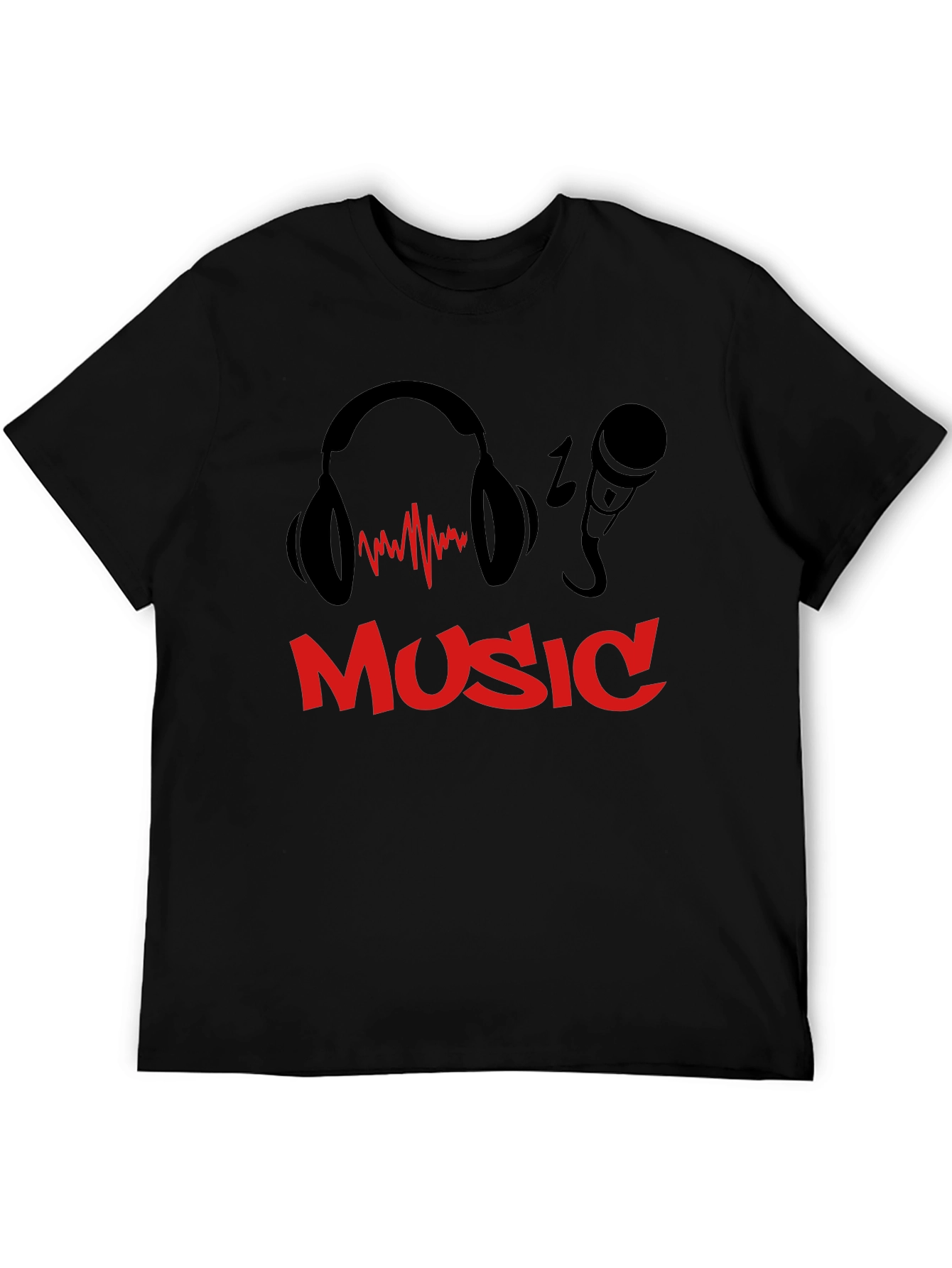 Music T-Shirt - Headphones & Microphone Design - Black