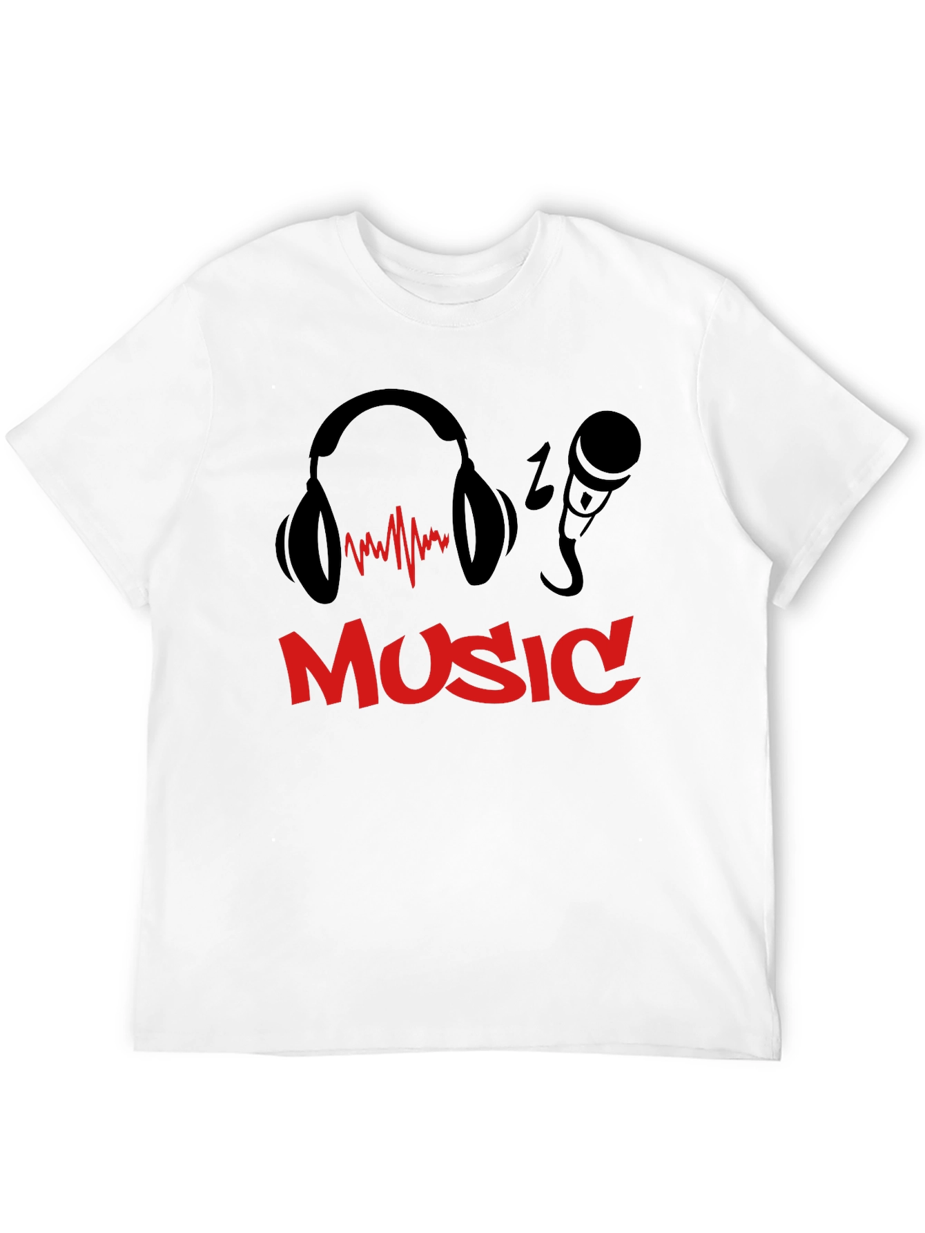 Music T-Shirt - Headphones & Microphone Design - Black