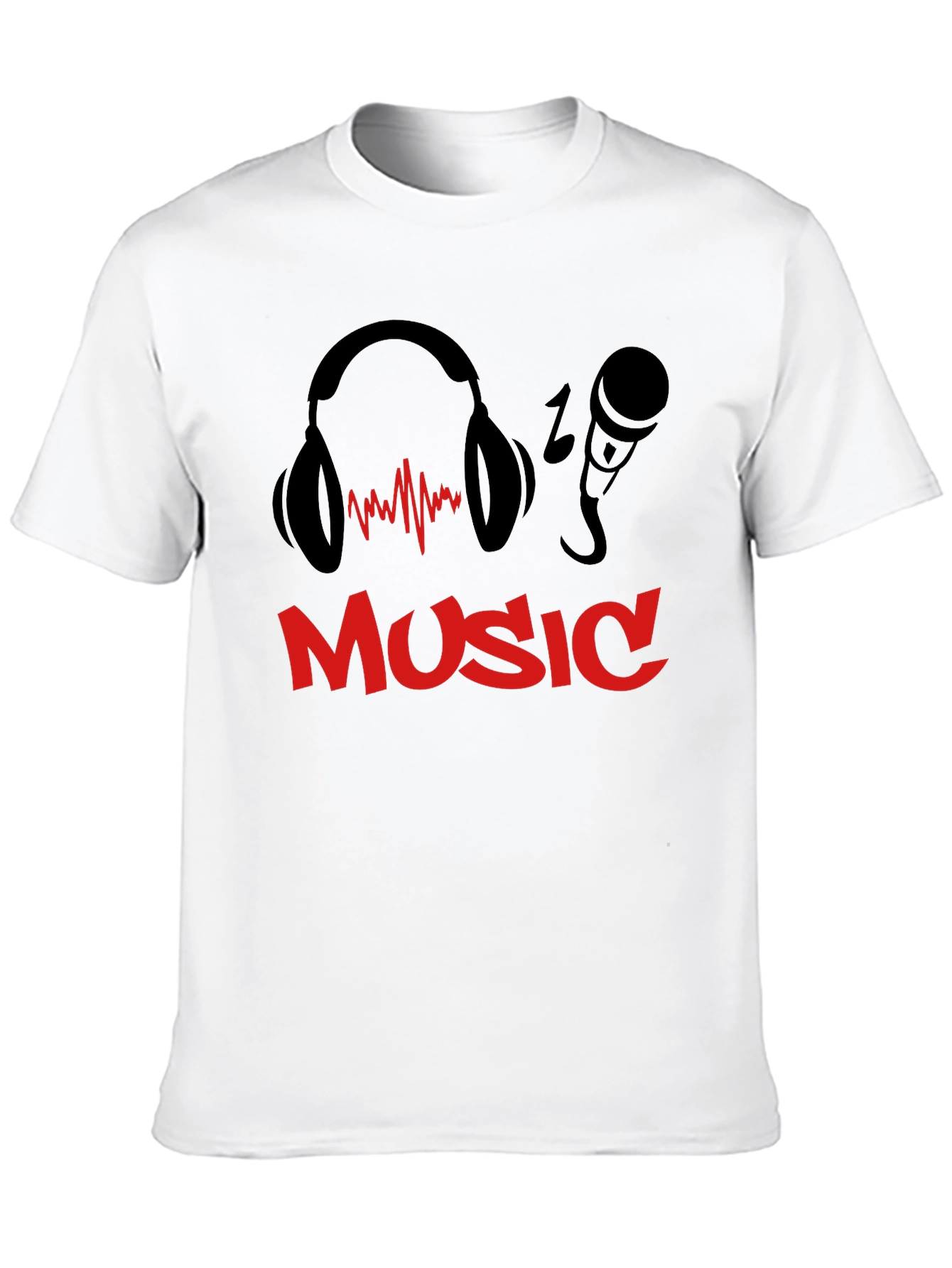 Music T-Shirt - Headphones & Microphone Design - Black