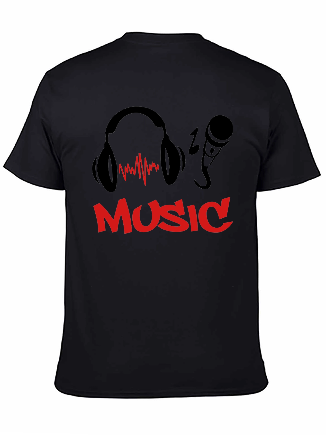 Music T-Shirt - Headphones & Microphone Design - Black
