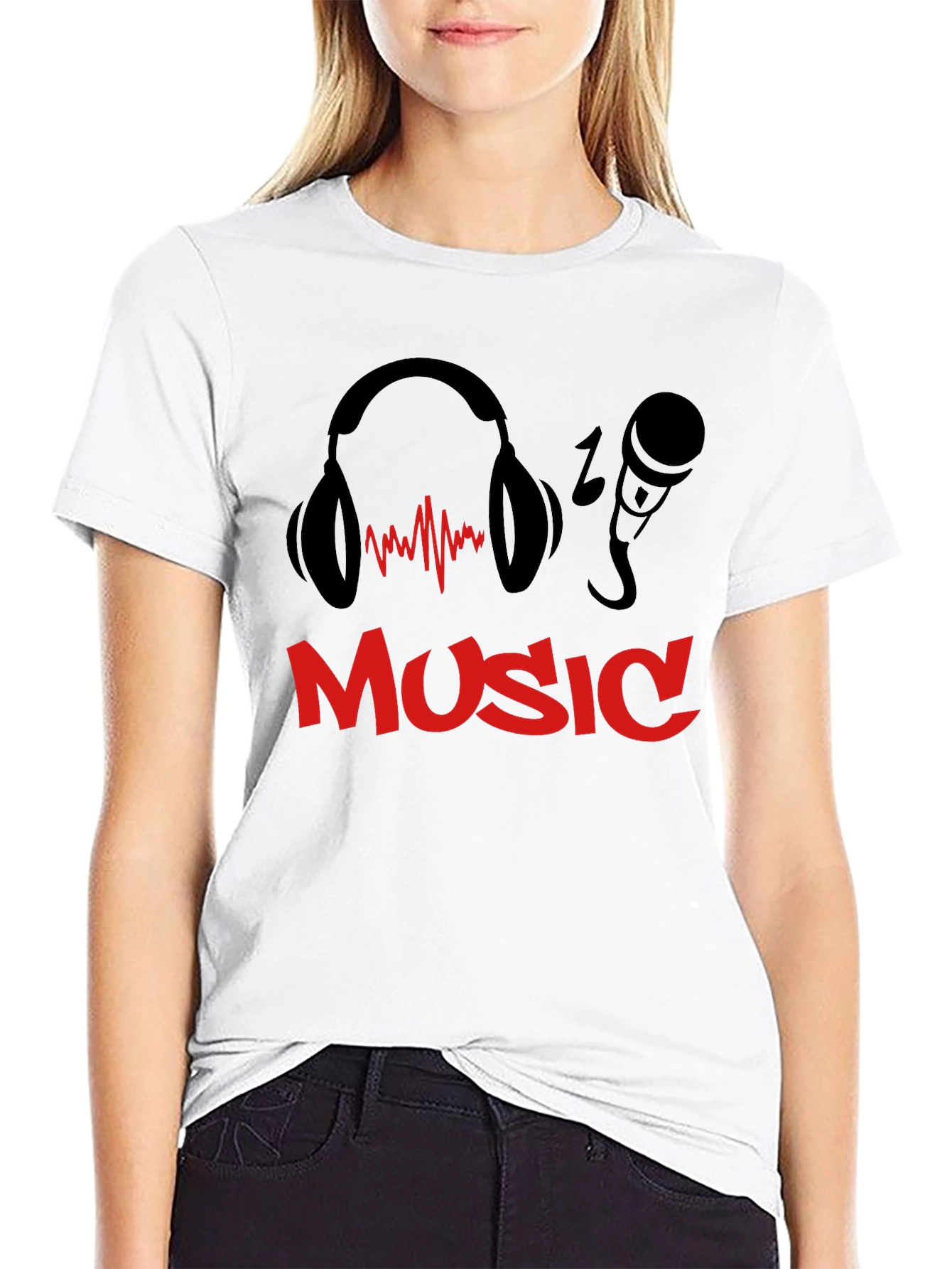 Music T-Shirt - Headphones & Microphone Design - Black