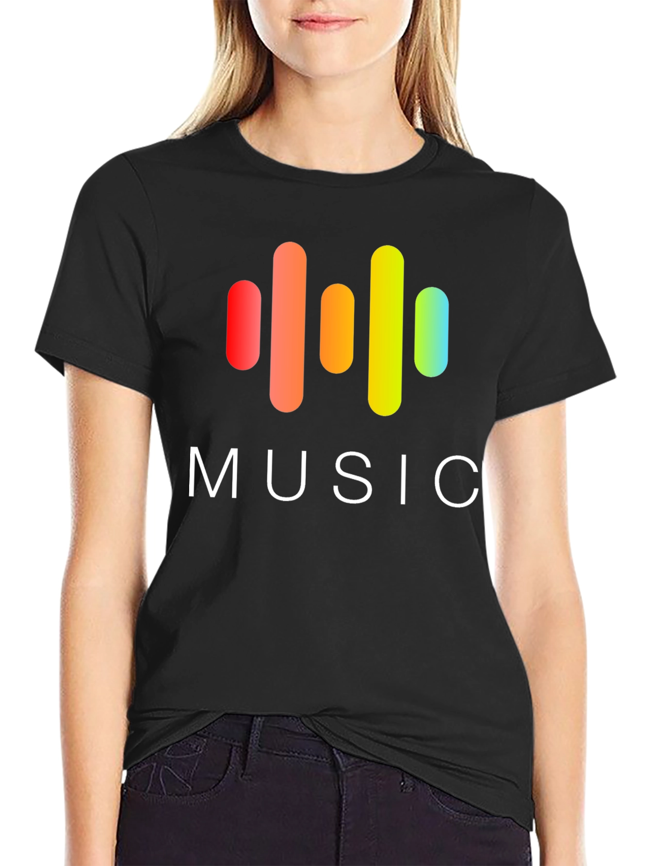 Music Graphic Print Black T-Shirt