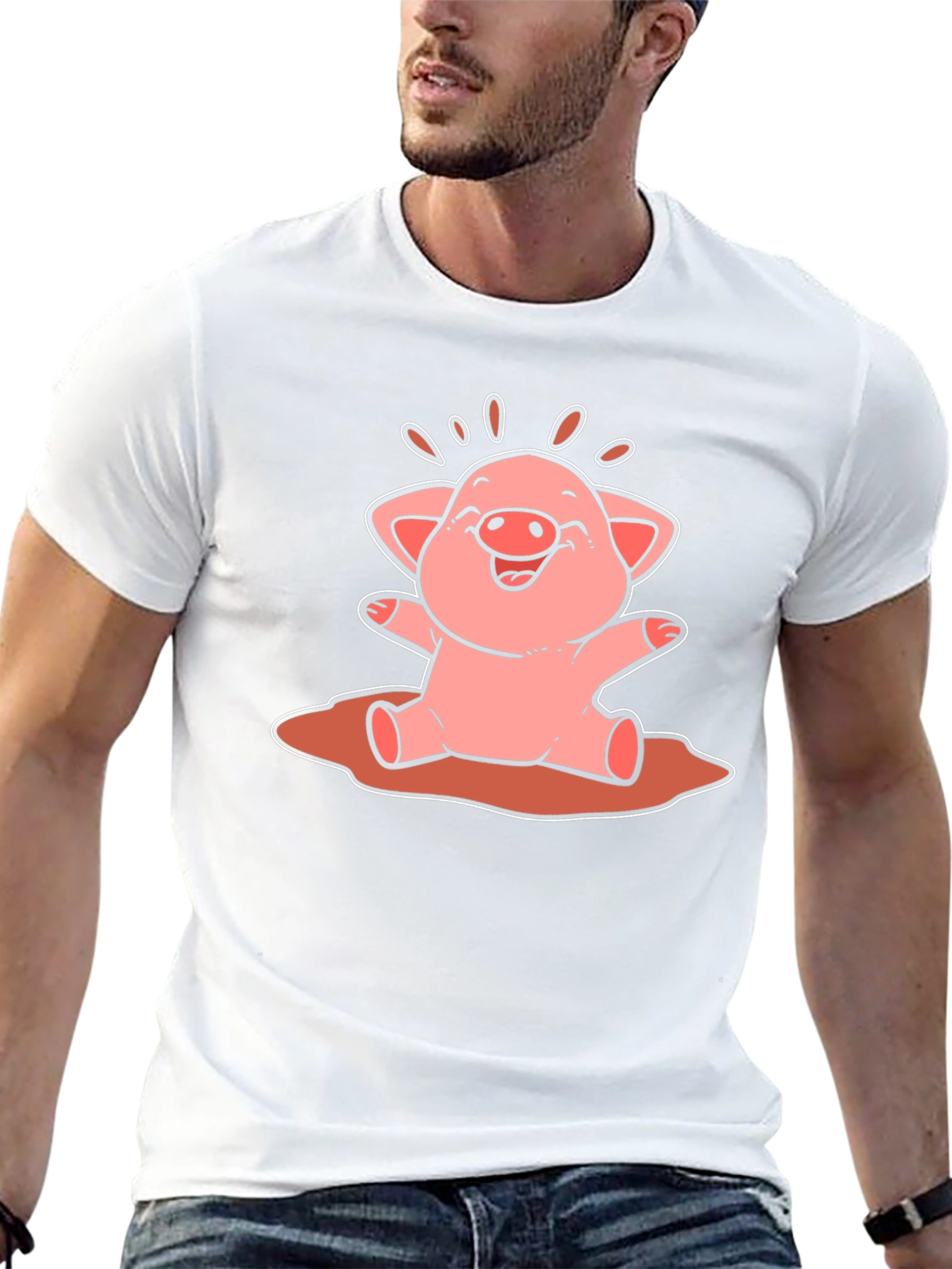 Cute Pig Cartoon Graphic Tee - Unisex Black T-Shirt