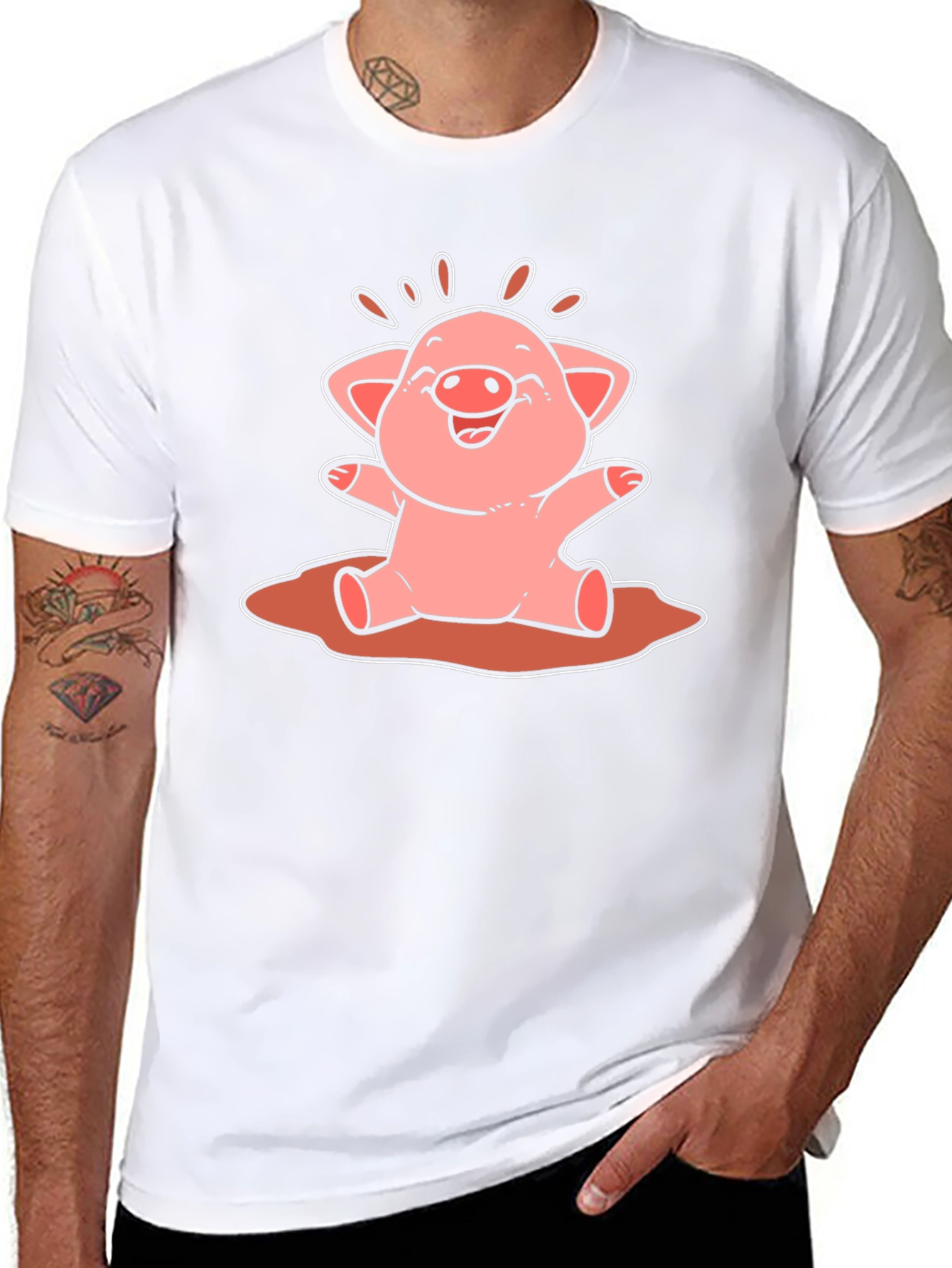 Cute Pig Cartoon Graphic Tee - Unisex Black T-Shirt