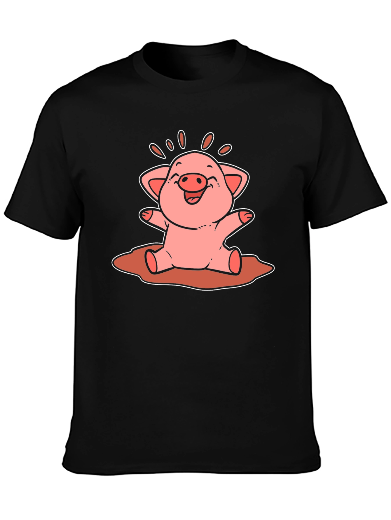 Cute Pig Cartoon Graphic Tee - Unisex Black T-Shirt