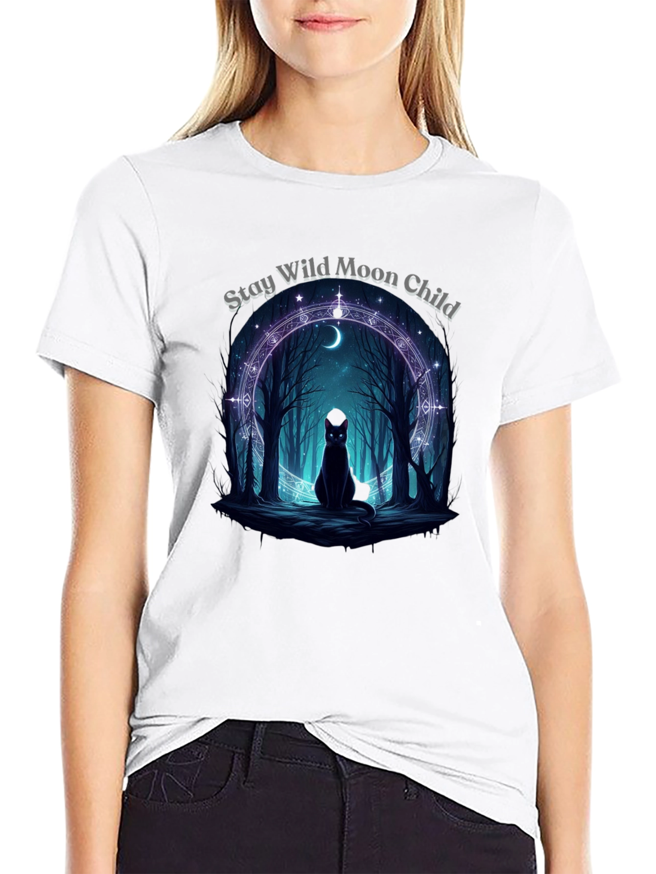 Stay Wild Moon Child Black Graphic T-Shirt