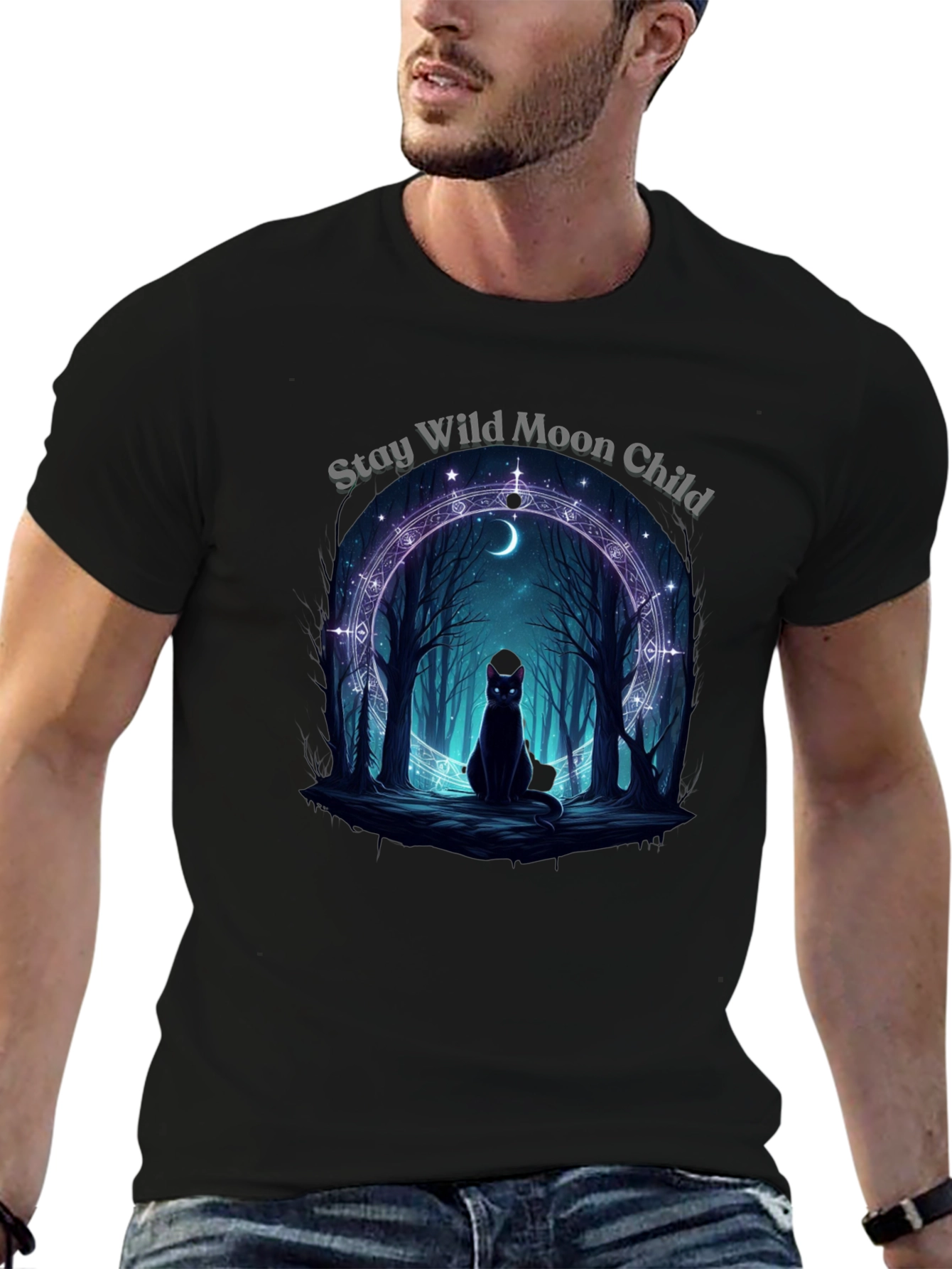Stay Wild Moon Child Black Graphic T-Shirt