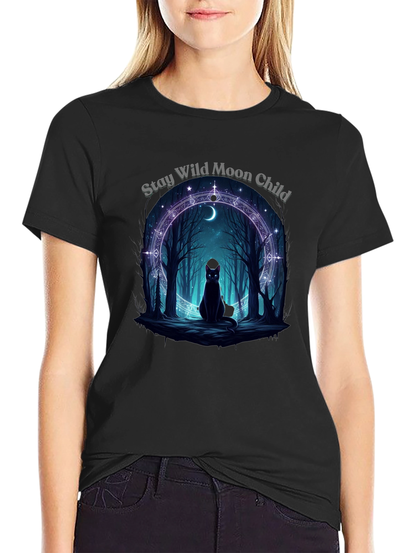 Stay Wild Moon Child Black Graphic T-Shirt