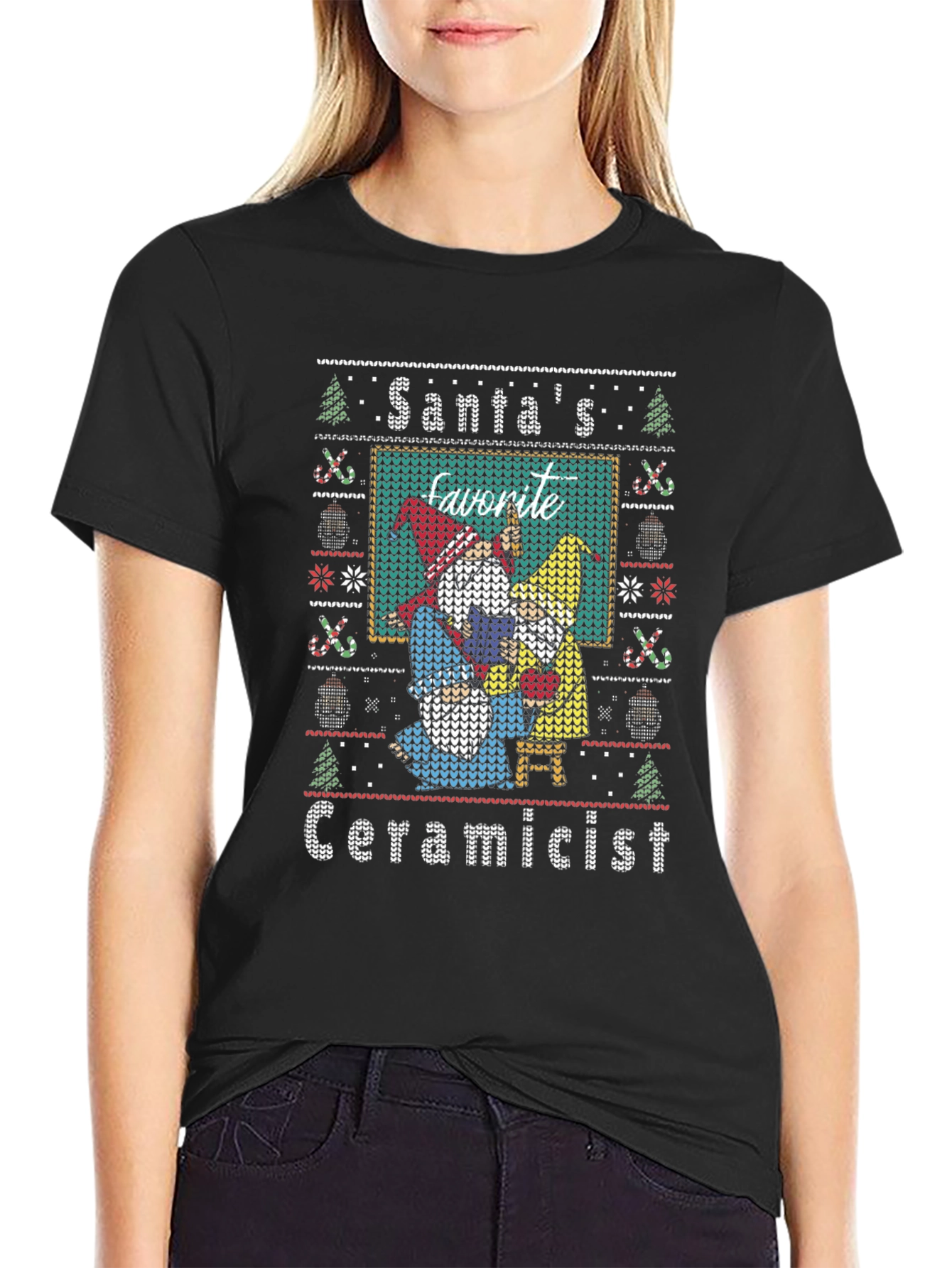Santas Favorite Ceramicist Christmas Knit T-Shirt