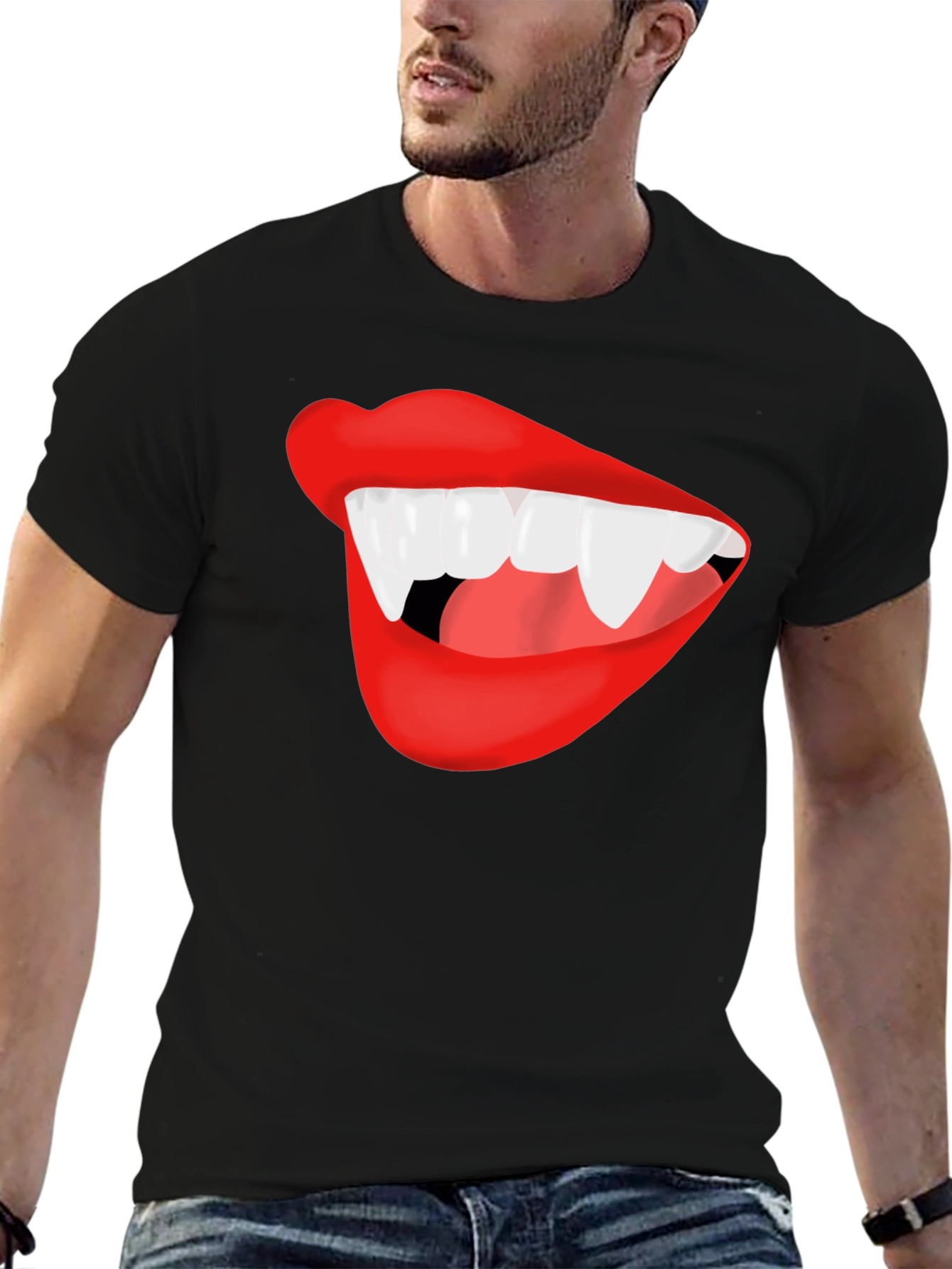 Vampire Lips Black T-Shirt - Halloween Costume Tee