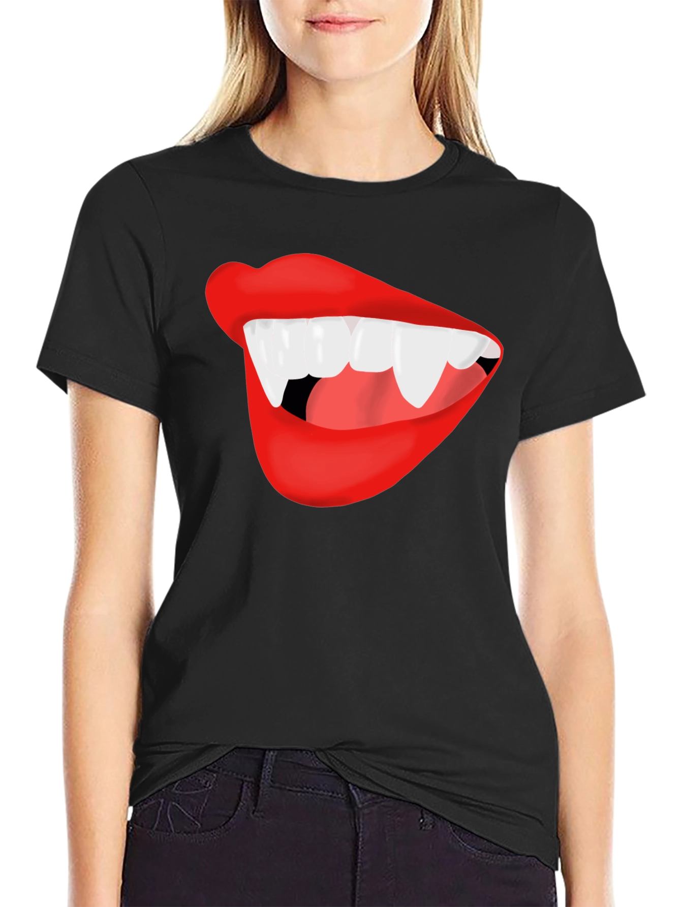 Vampire Lips Black T-Shirt - Halloween Costume Tee