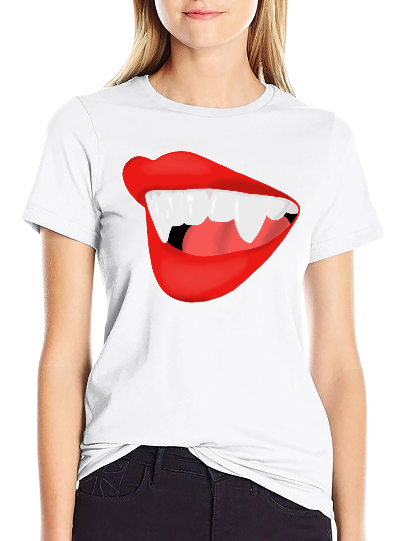Vampire Lips Black T-Shirt - Halloween Costume Tee