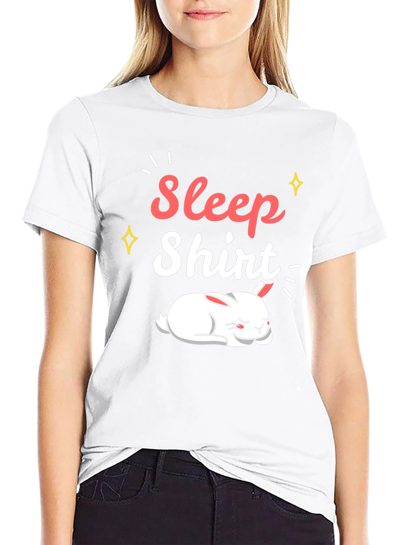 Sleep Shirt Black Cotton Tee with Sleeping Bunny