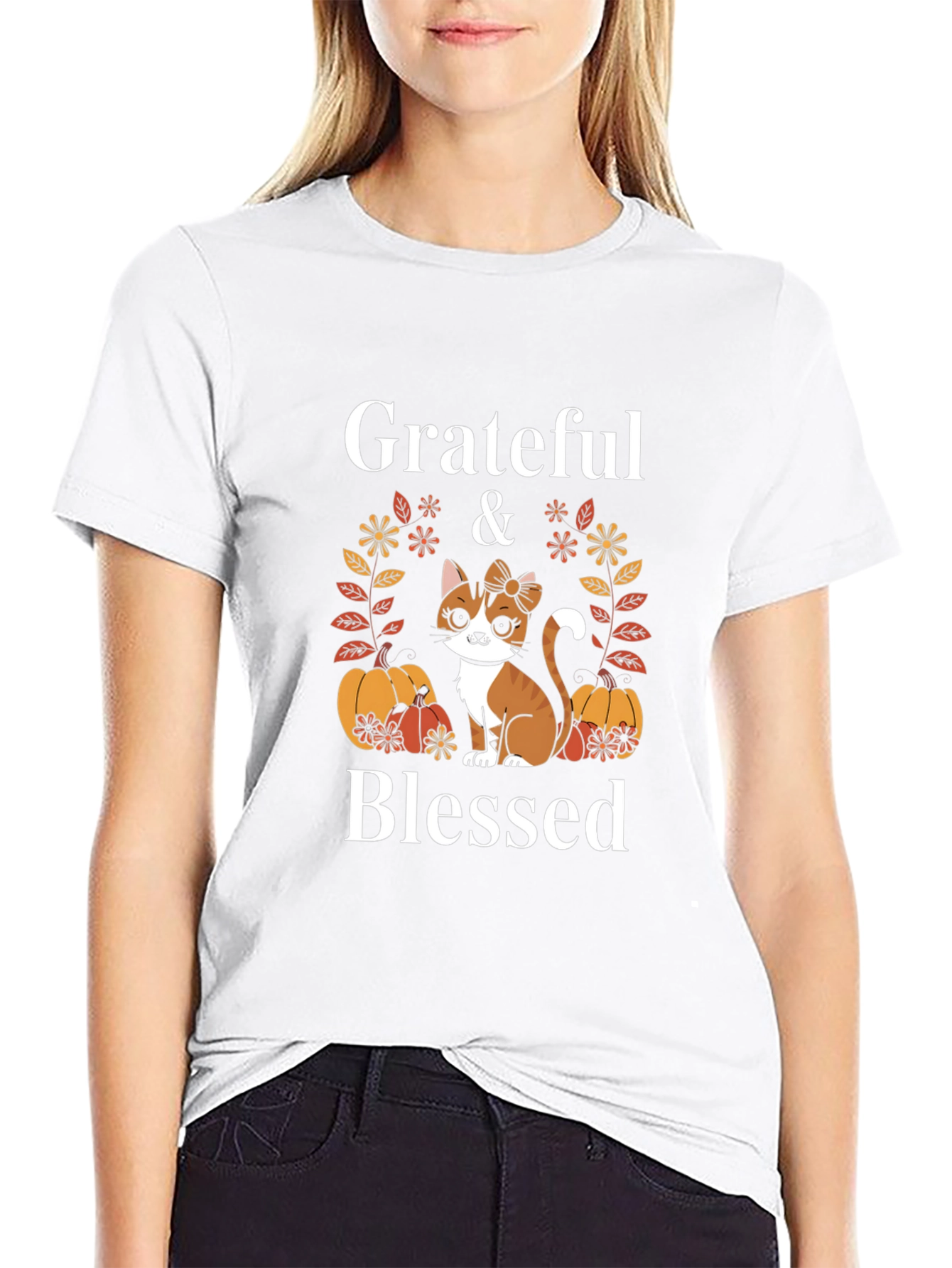 Grateful & Blessed Cat Pumpkin T-Shirt