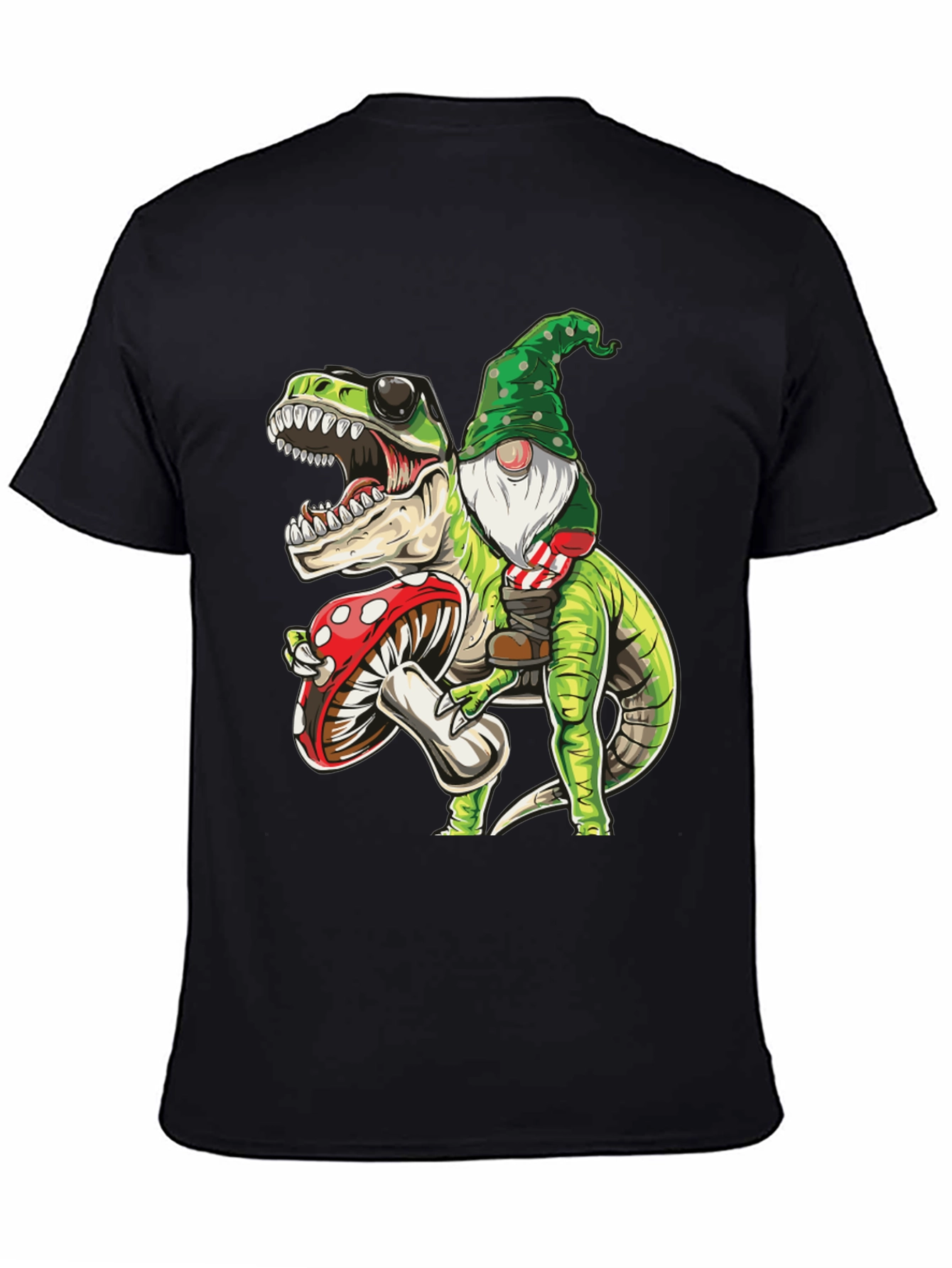 Gnome Riding T-Rex Graphic Tee - Fun Novelty Shirt