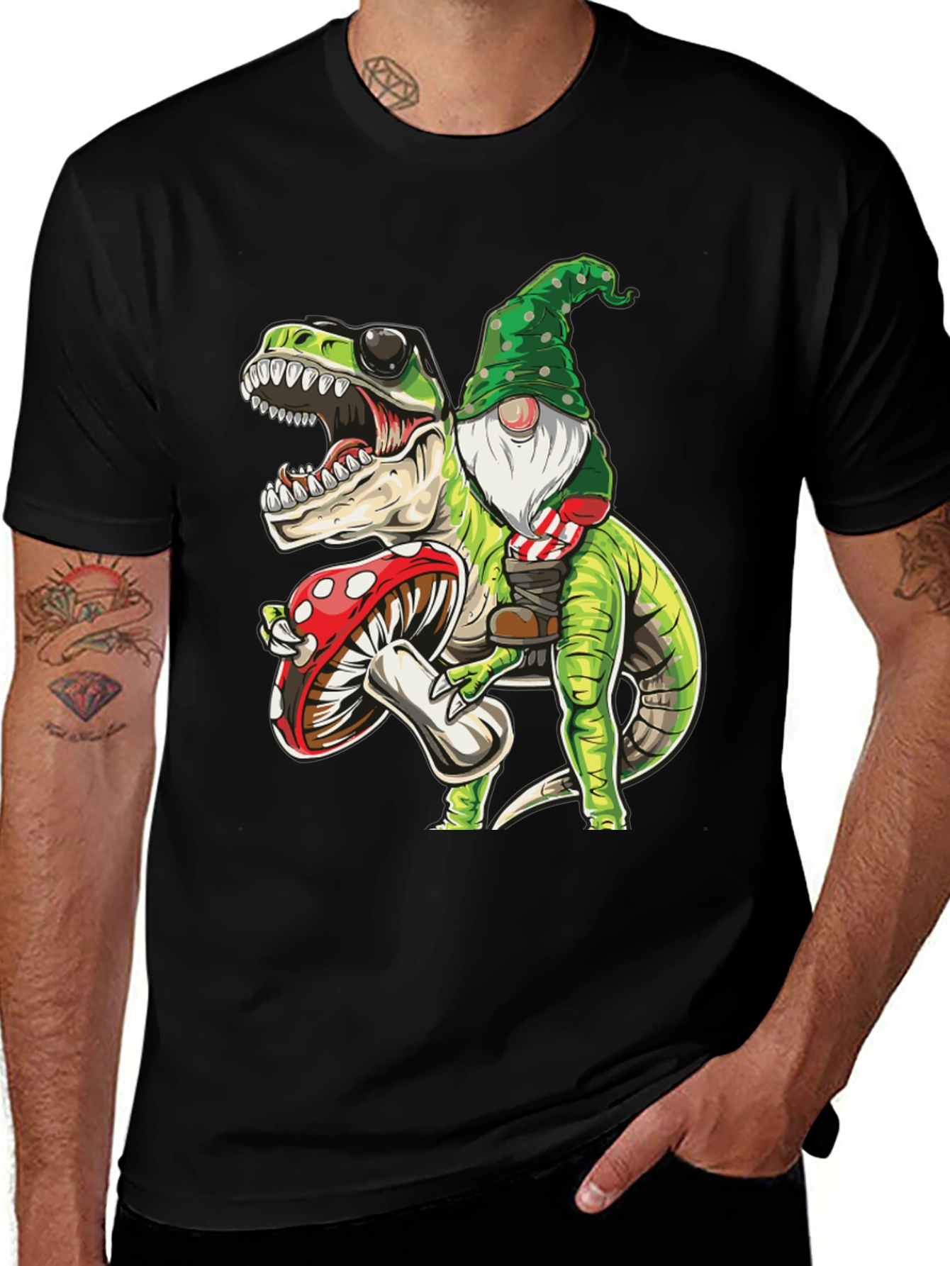 Gnome Riding T-Rex Graphic Tee - Fun Novelty Shirt