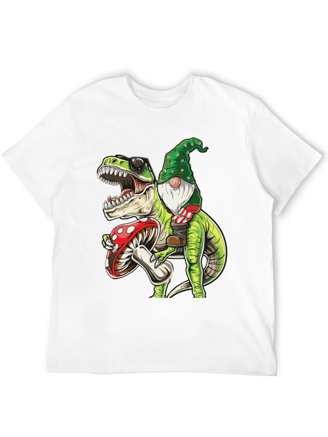 Gnome Riding T-Rex Graphic Tee - Fun Novelty Shirt