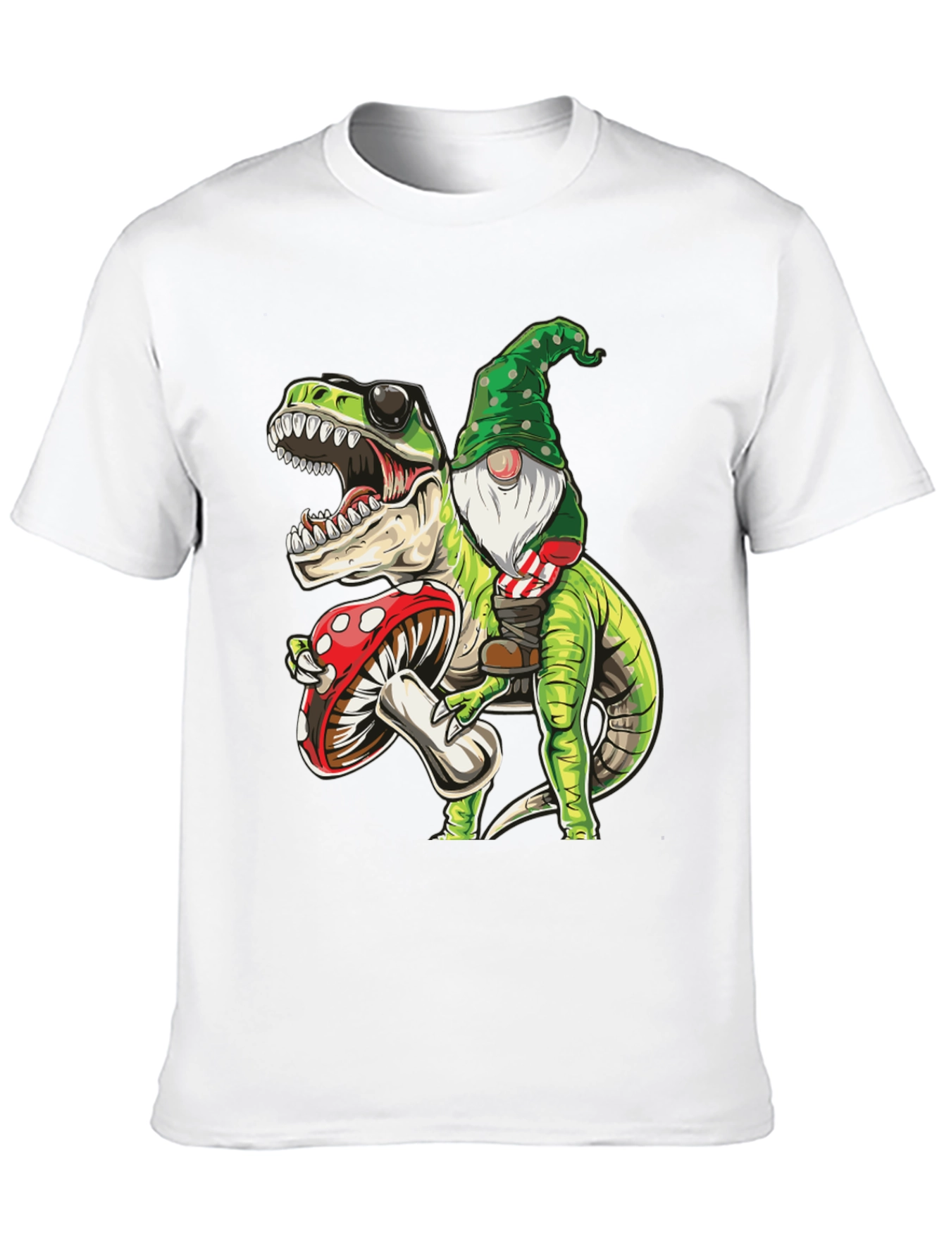 Gnome Riding T-Rex Graphic Tee - Fun Novelty Shirt