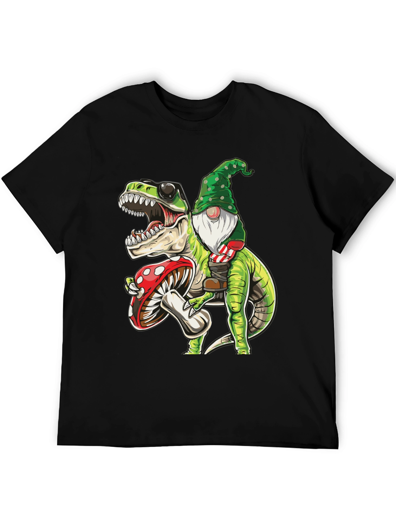 Gnome Riding T-Rex Graphic Tee - Fun Novelty Shirt