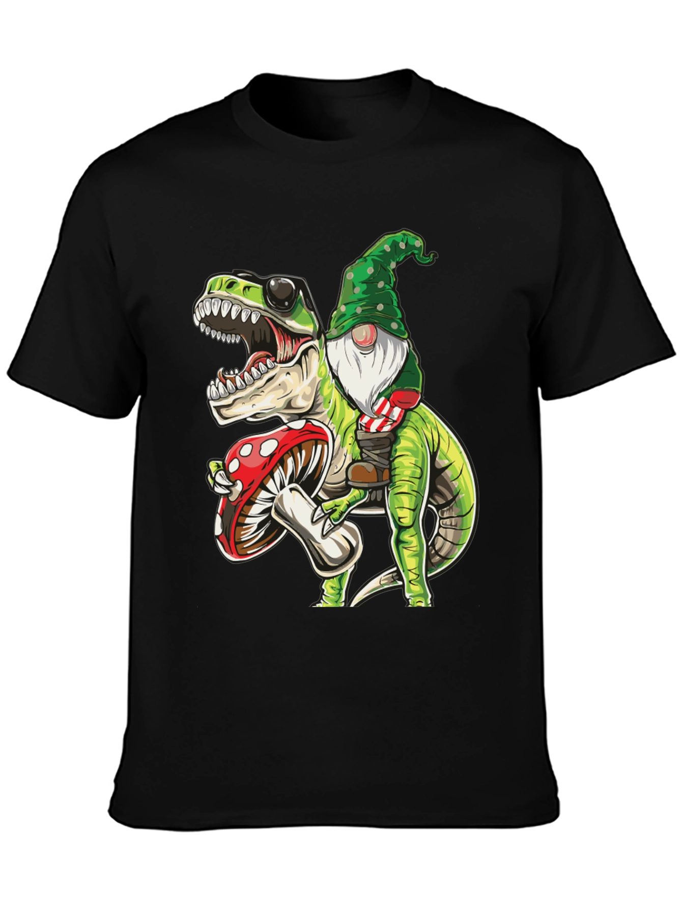 Gnome Riding T-Rex Graphic Tee - Fun Novelty Shirt