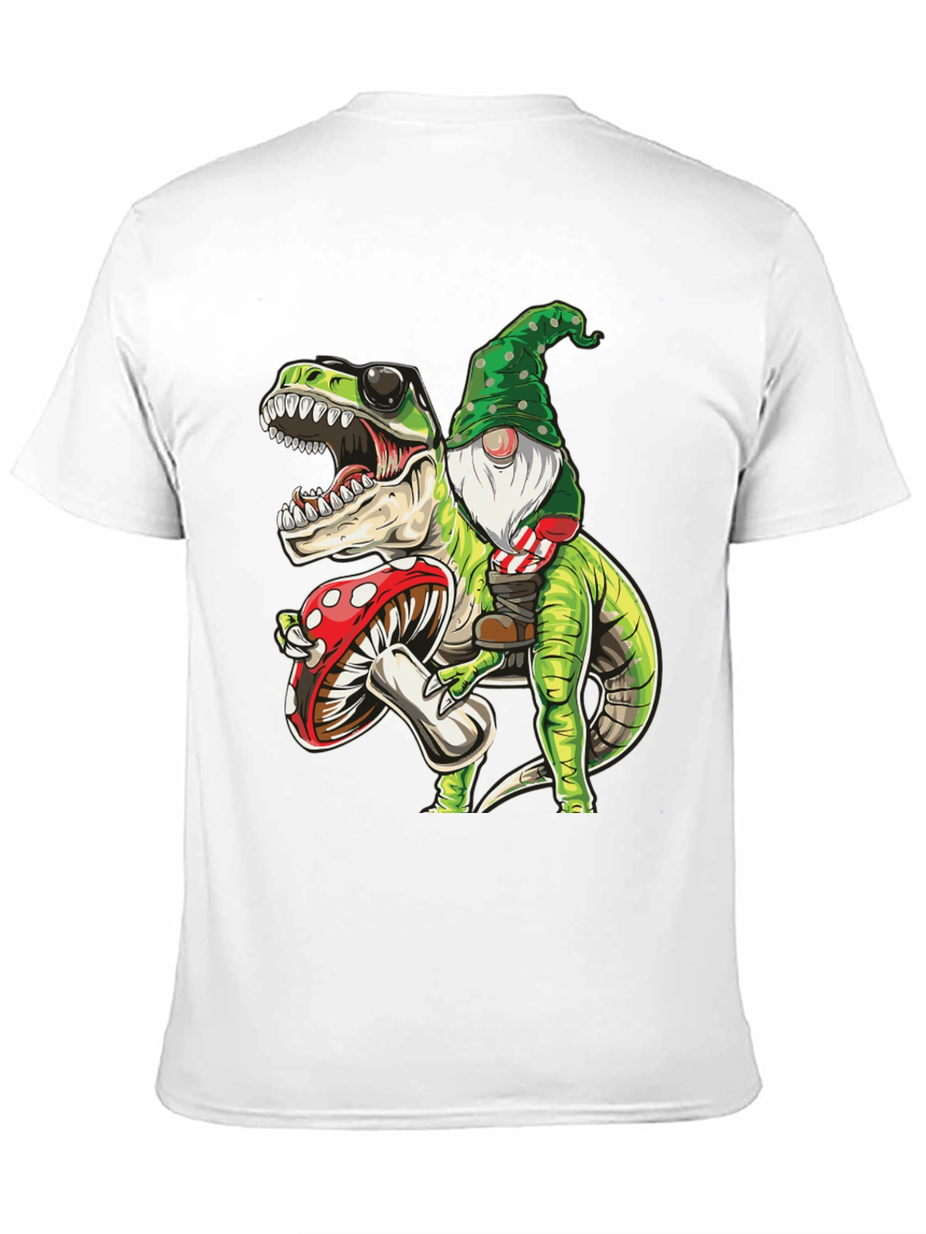 Gnome Riding T-Rex Graphic Tee - Fun Novelty Shirt