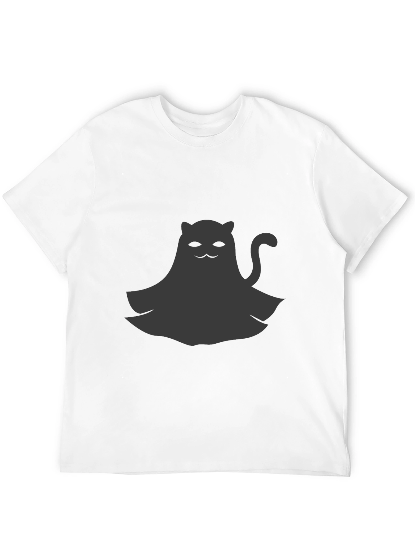 Cute Ghost Cat Graphic Tee - Black