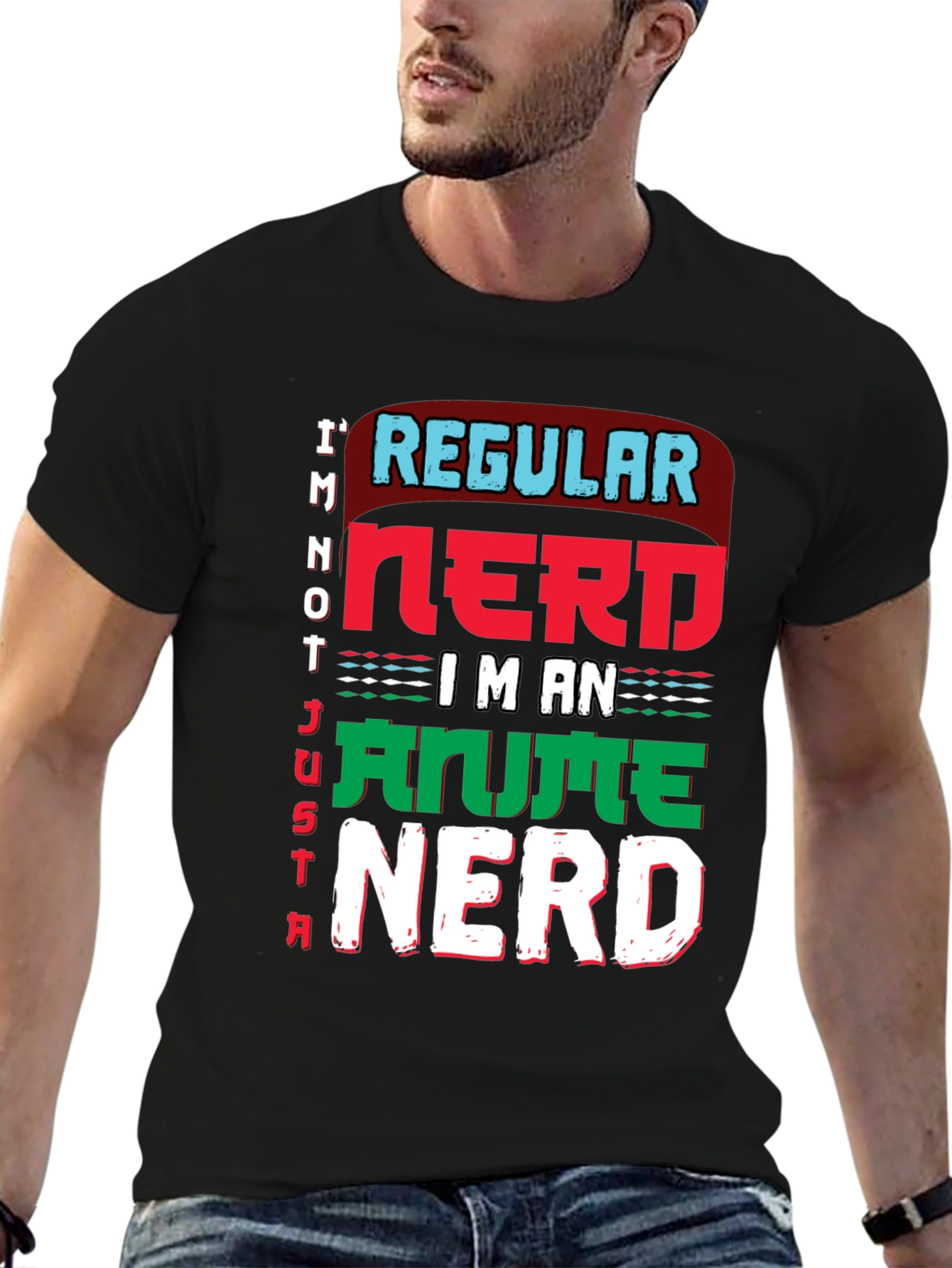 Anime Nerd Graphic T-Shirt - Black