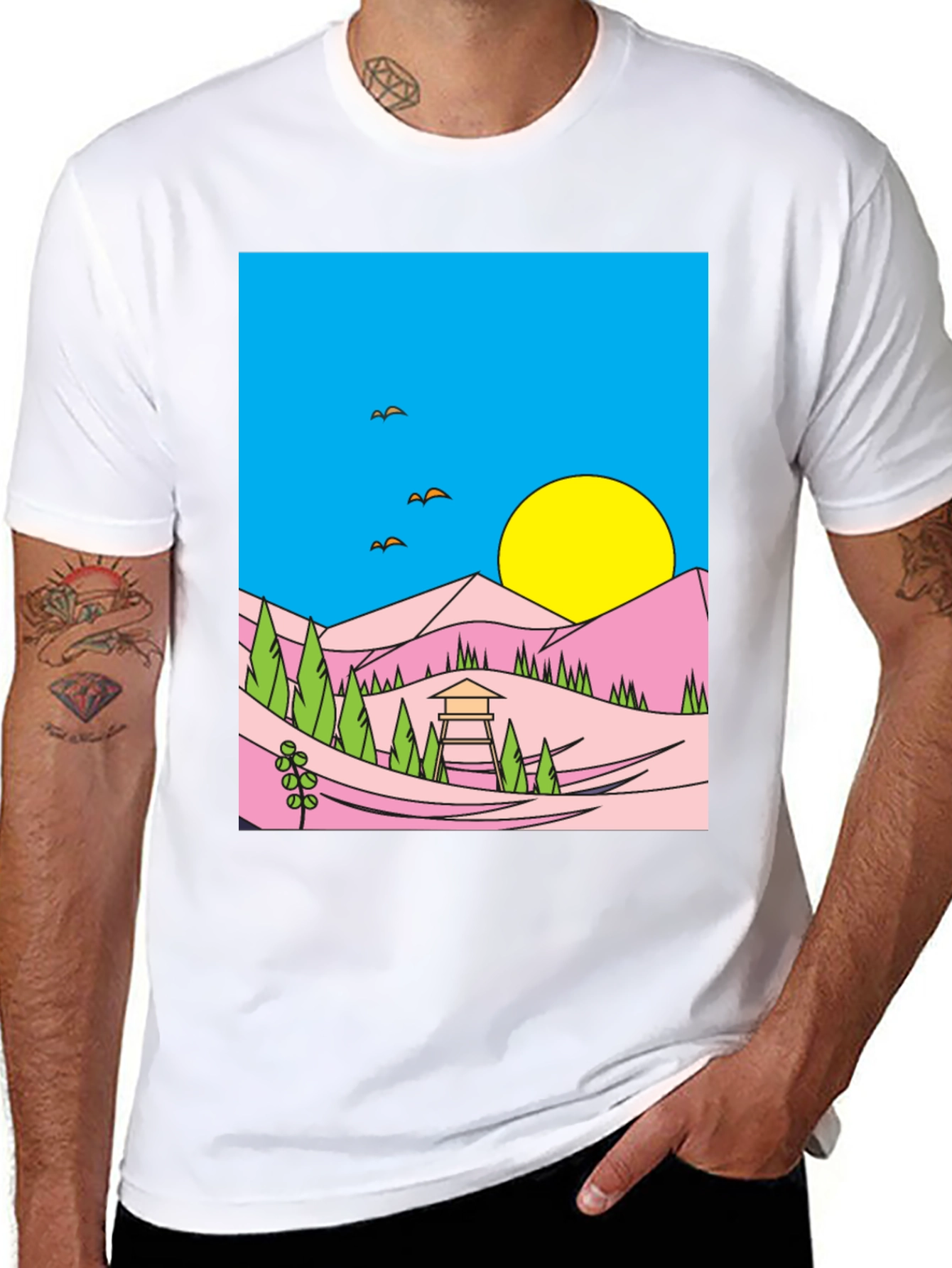 Sunset Vista Graphic Tee - Black Cotton Blend