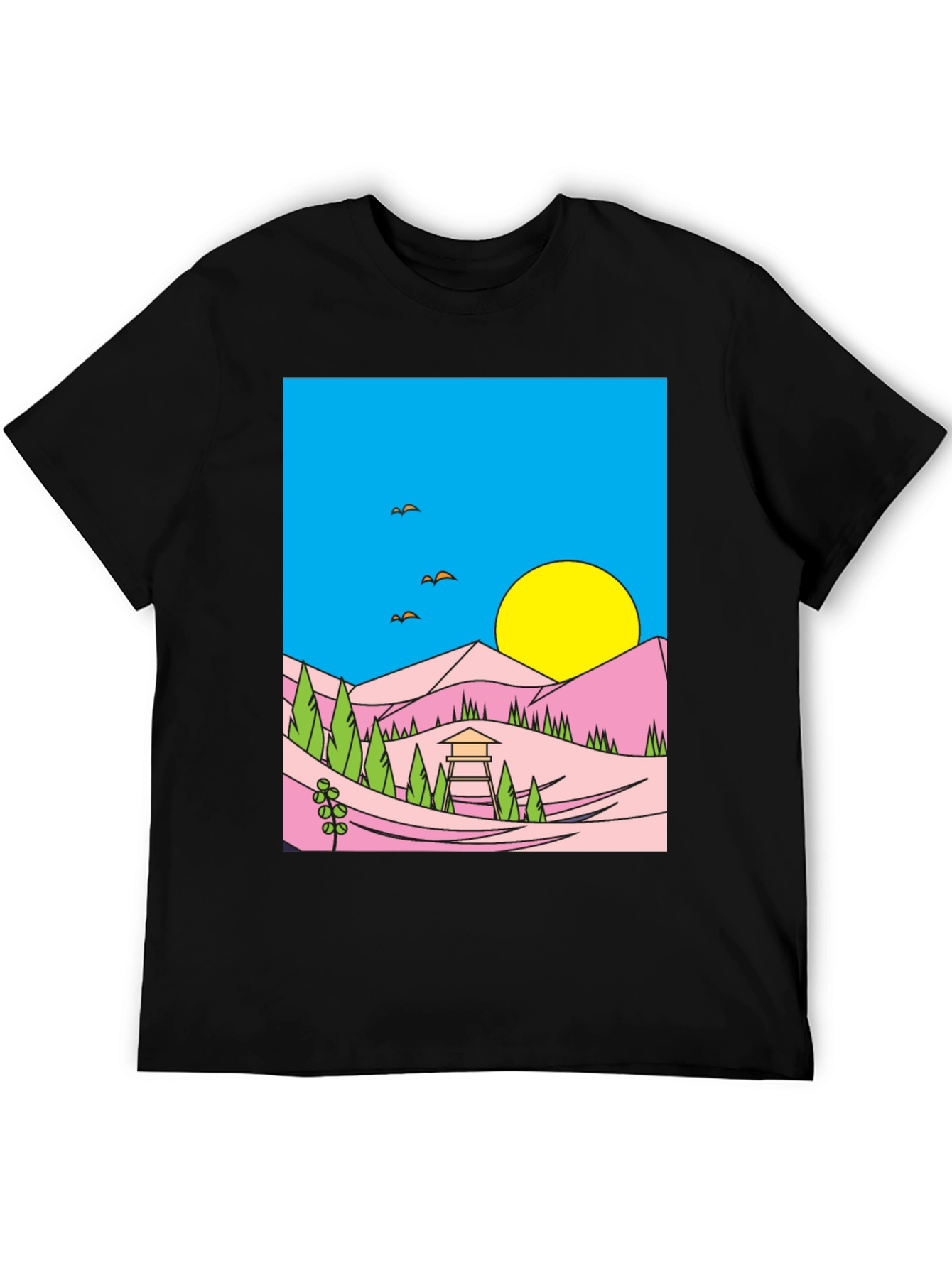 Sunset Vista Graphic Tee - Black Cotton Blend