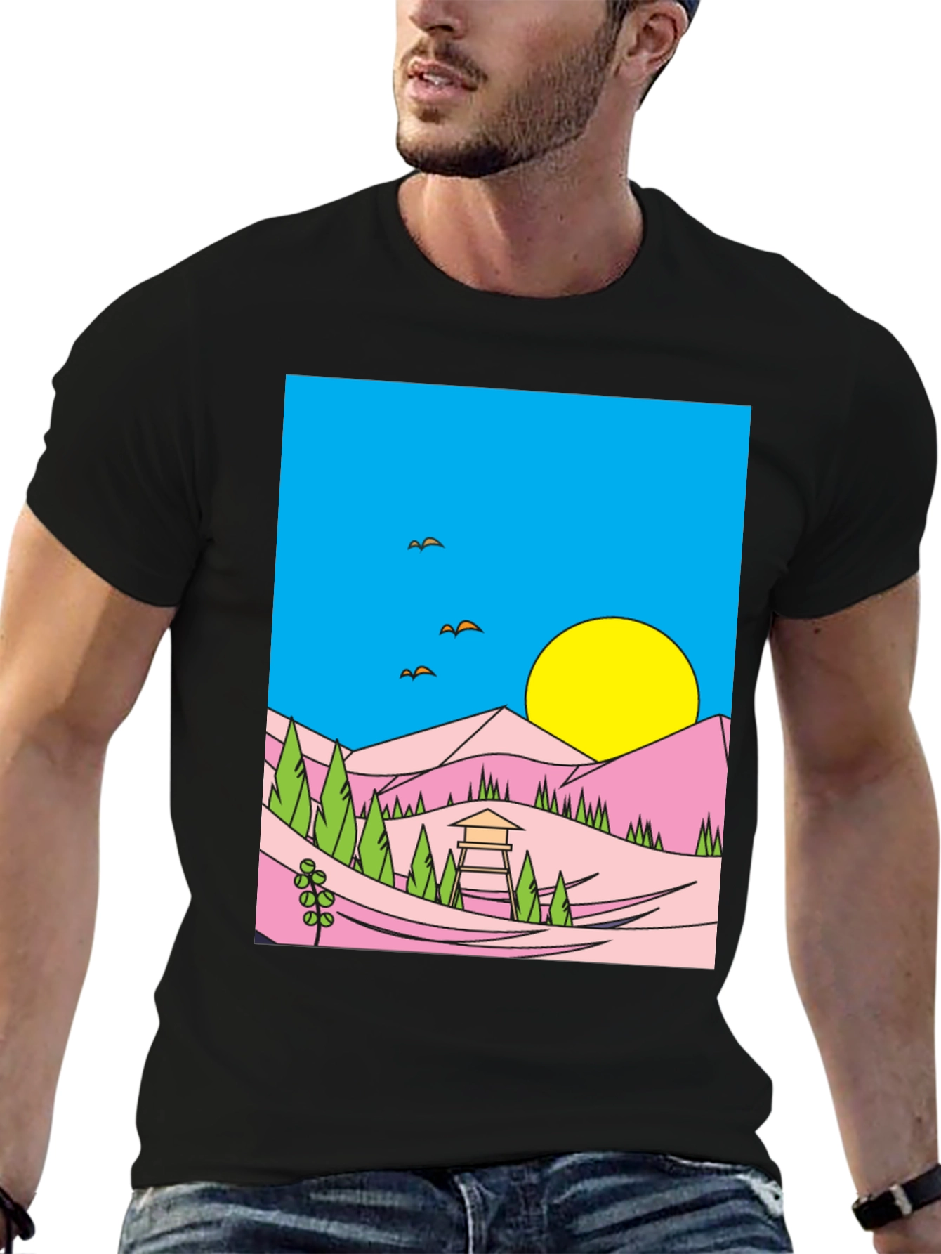Sunset Vista Graphic Tee - Black Cotton Blend