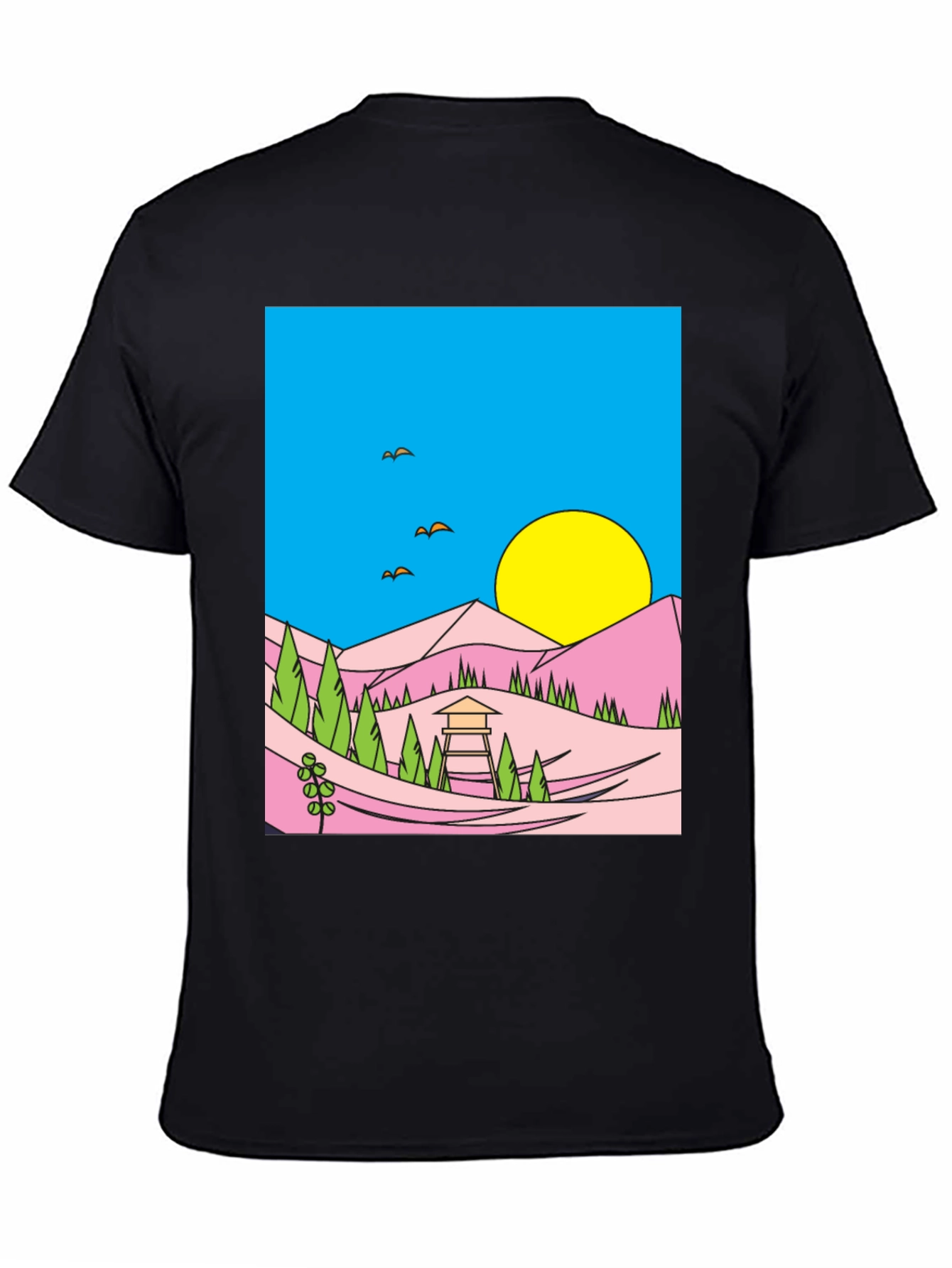 Sunset Vista Graphic Tee - Black Cotton Blend