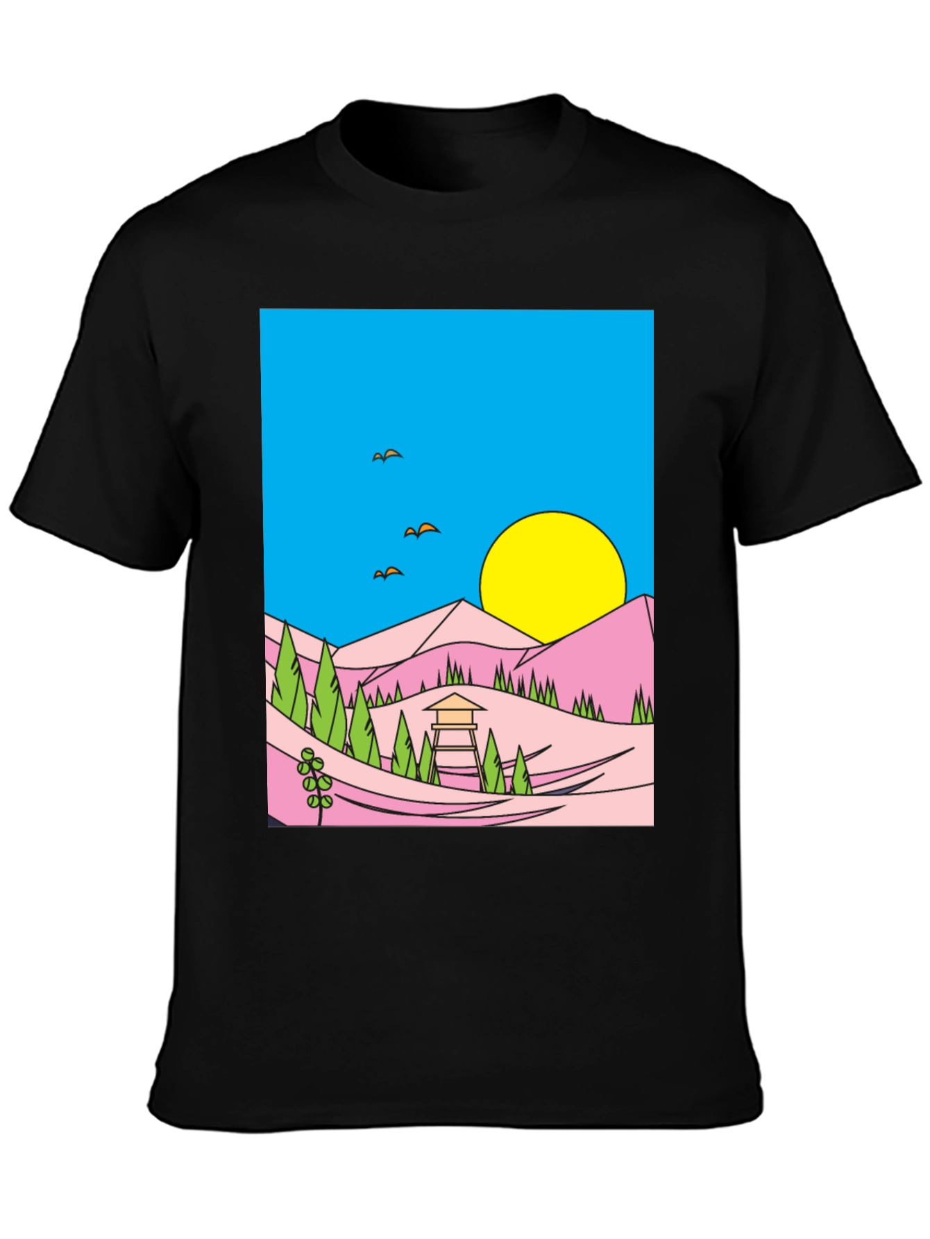 Sunset Vista Graphic Tee - Black Cotton Blend