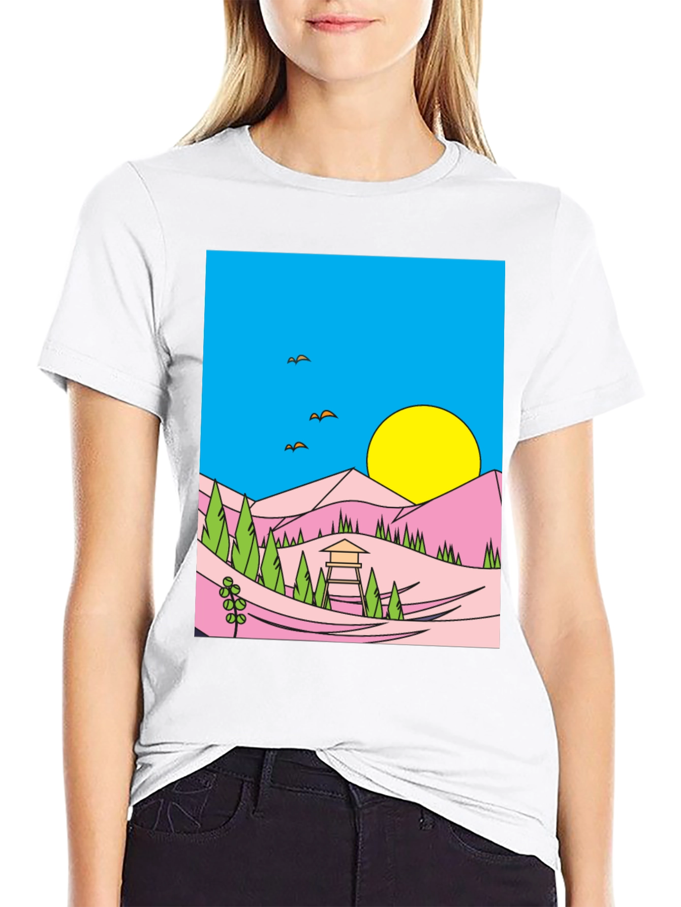Sunset Vista Graphic Tee - Black Cotton Blend