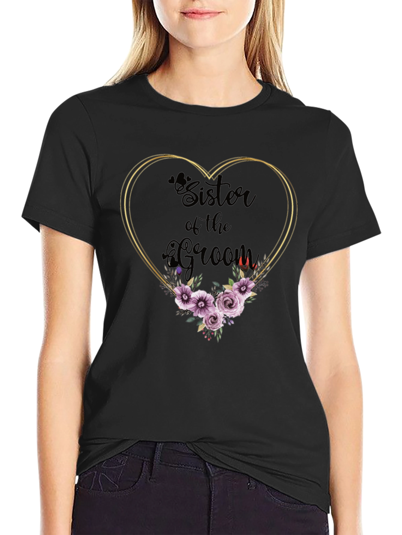 Sister of the Groom Floral Heart T-Shirt