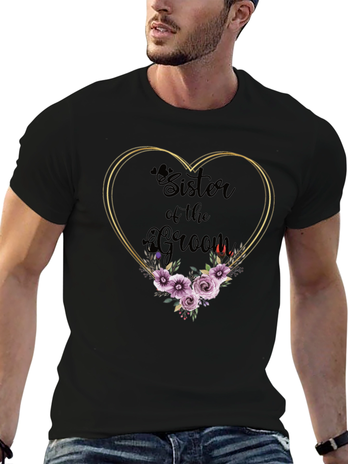 Sister of the Groom Floral Heart T-Shirt