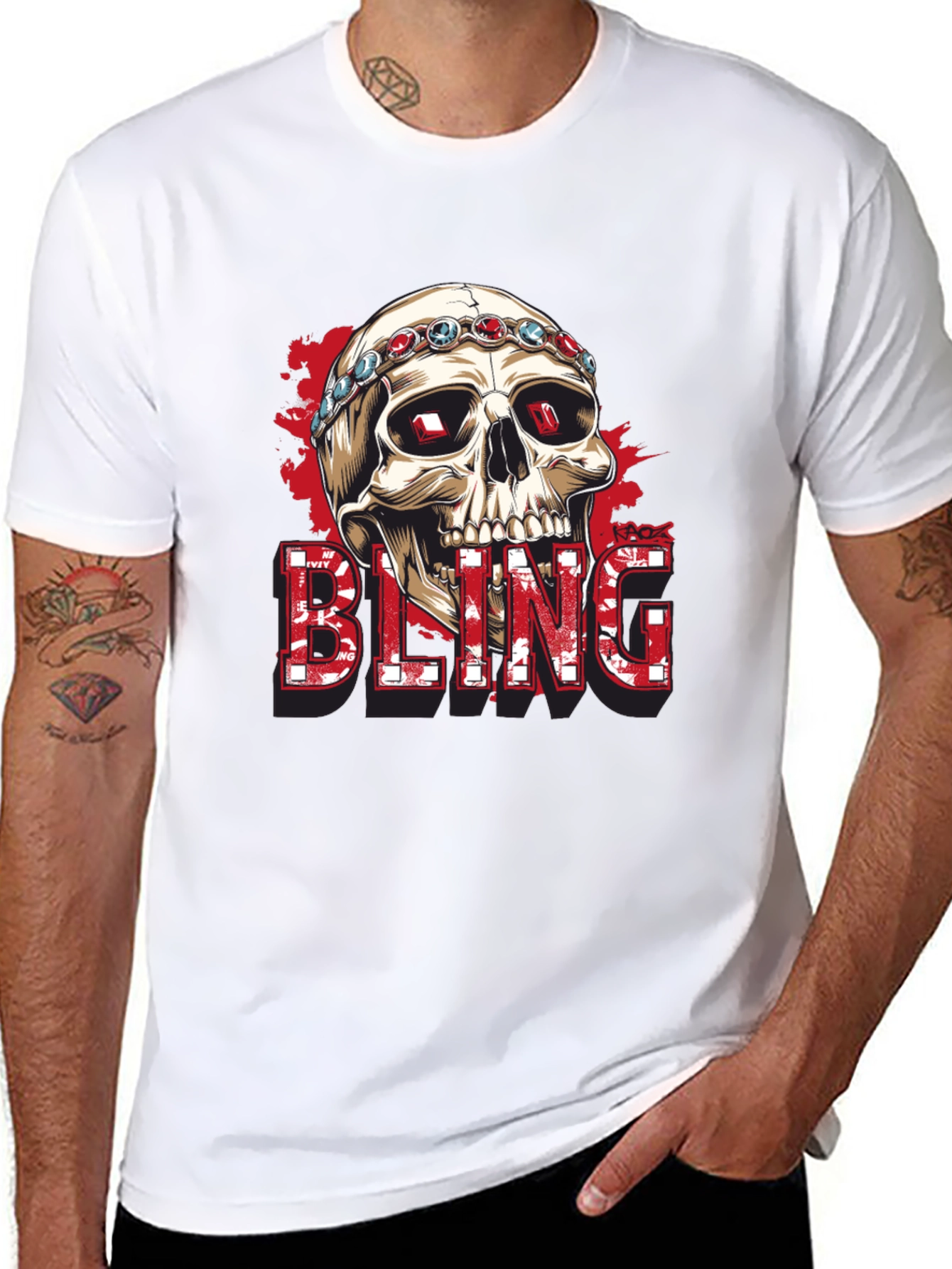 Skull Bling Graphic Tee - Mens Fashion