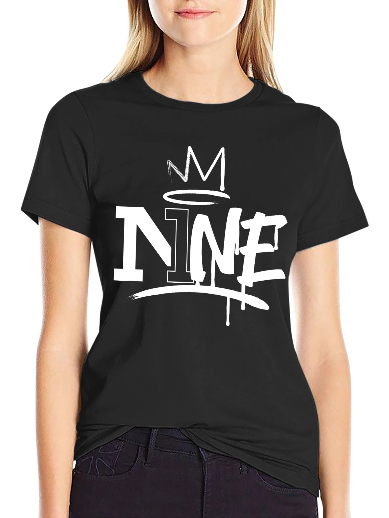 NINE Crown Graphic Print Black T-Shirt